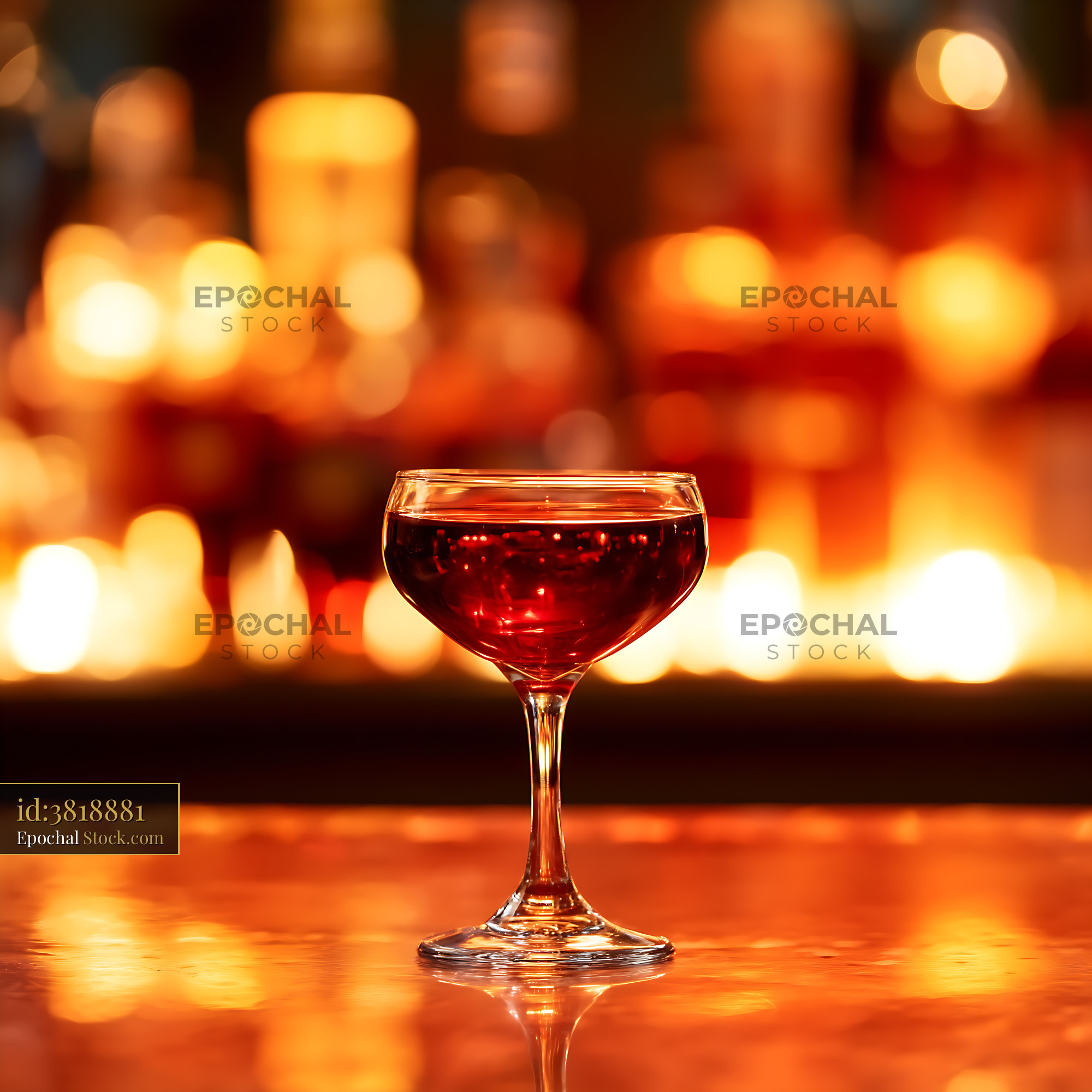Bushwick Cocktail in Coupe Glass, Candlelit Bar - stock photo