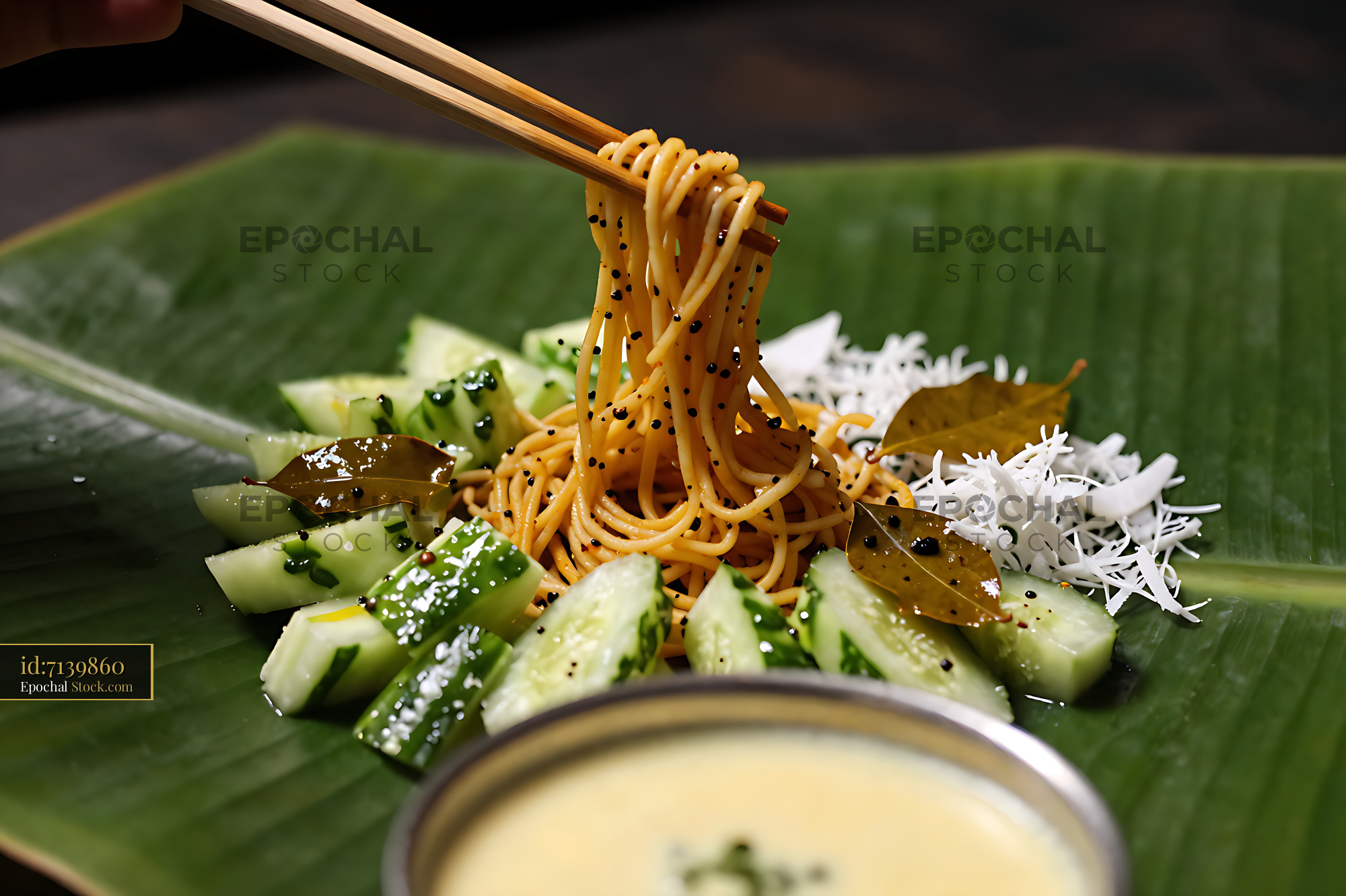 Kakdi Koshimbir With Crispy Noodles - stock photo