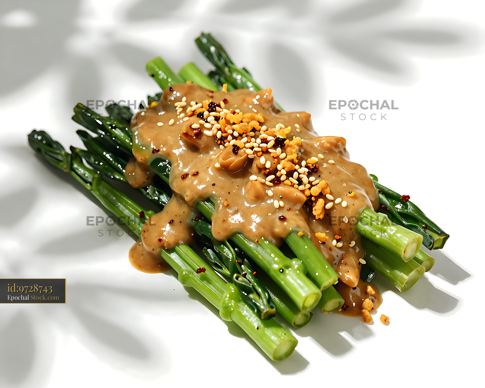 Seared Scallops with Asparagus and Sesame Glaze - stock photo