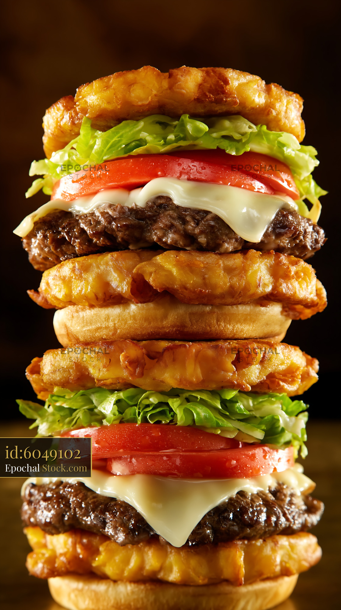 Double Cheeseburger with Onion Ring Buns - stock photo