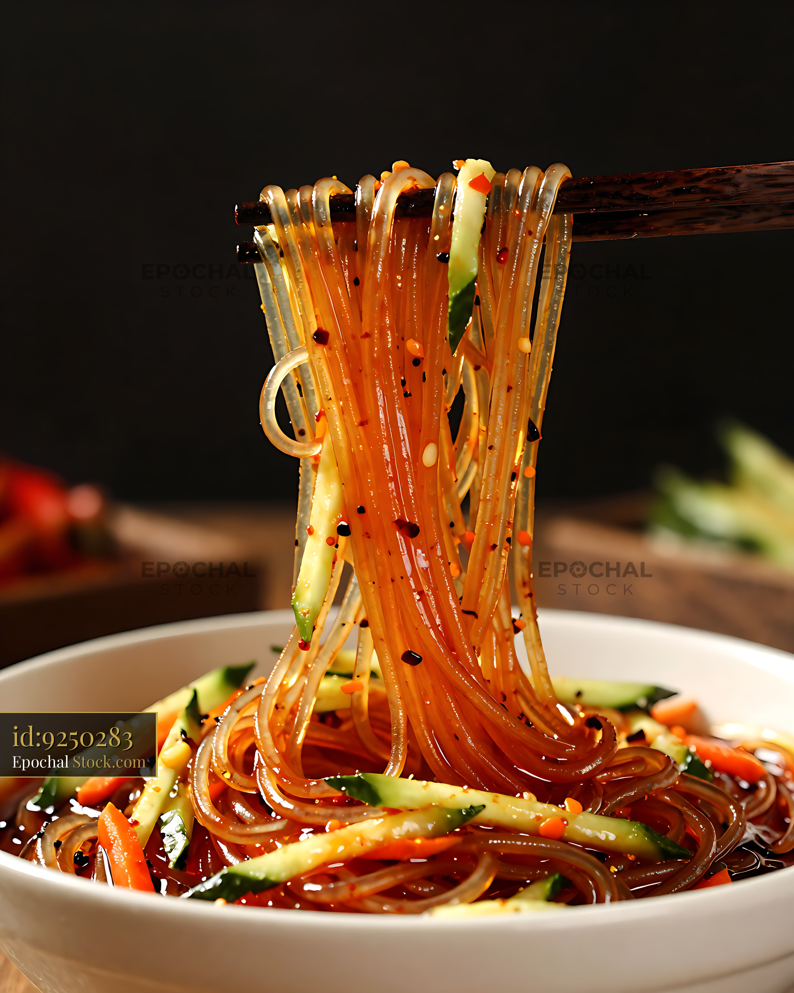Sichuan Glass Noodle Salad with Chopsticks - stock photo