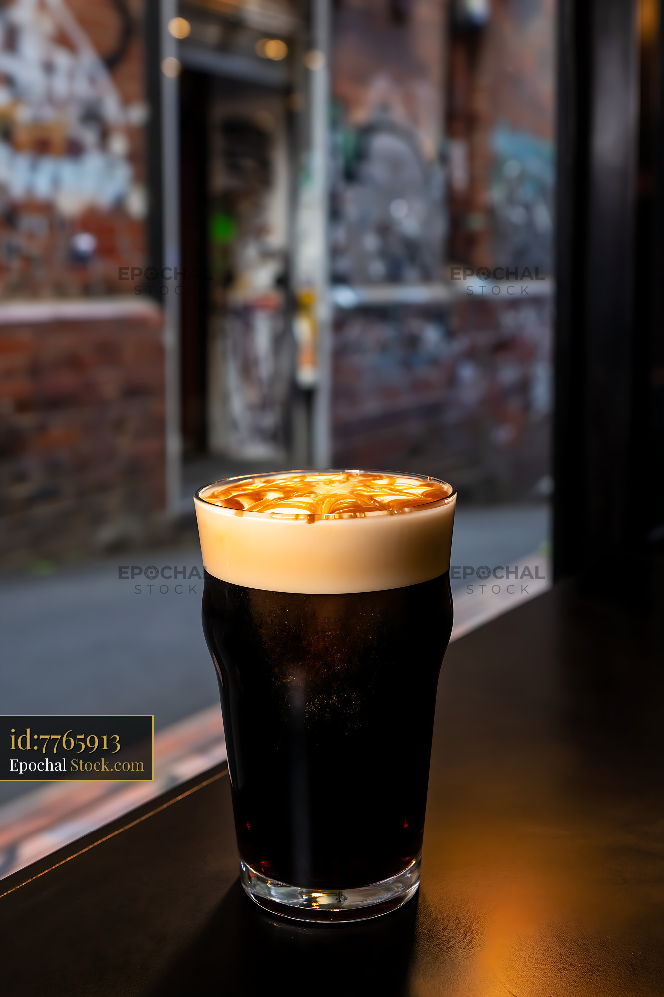 Nitro Caramel Coffee with Creamy Foam Head - stock photo