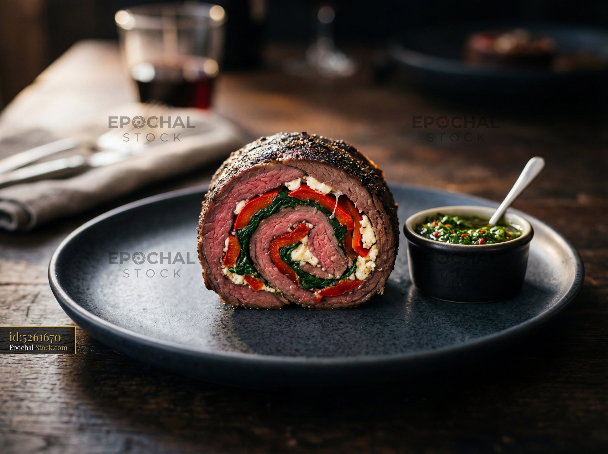 Beef Roulade with Roasted Peppers Plated - stock photo