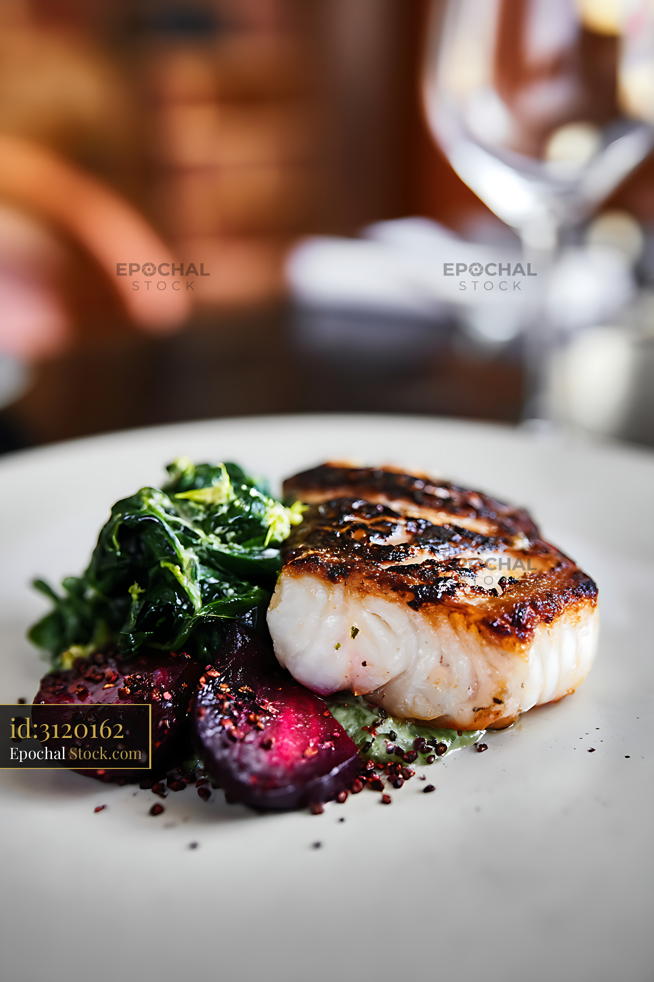 Murray Cod Fillet with Greens and Roasted Beets - stock photo