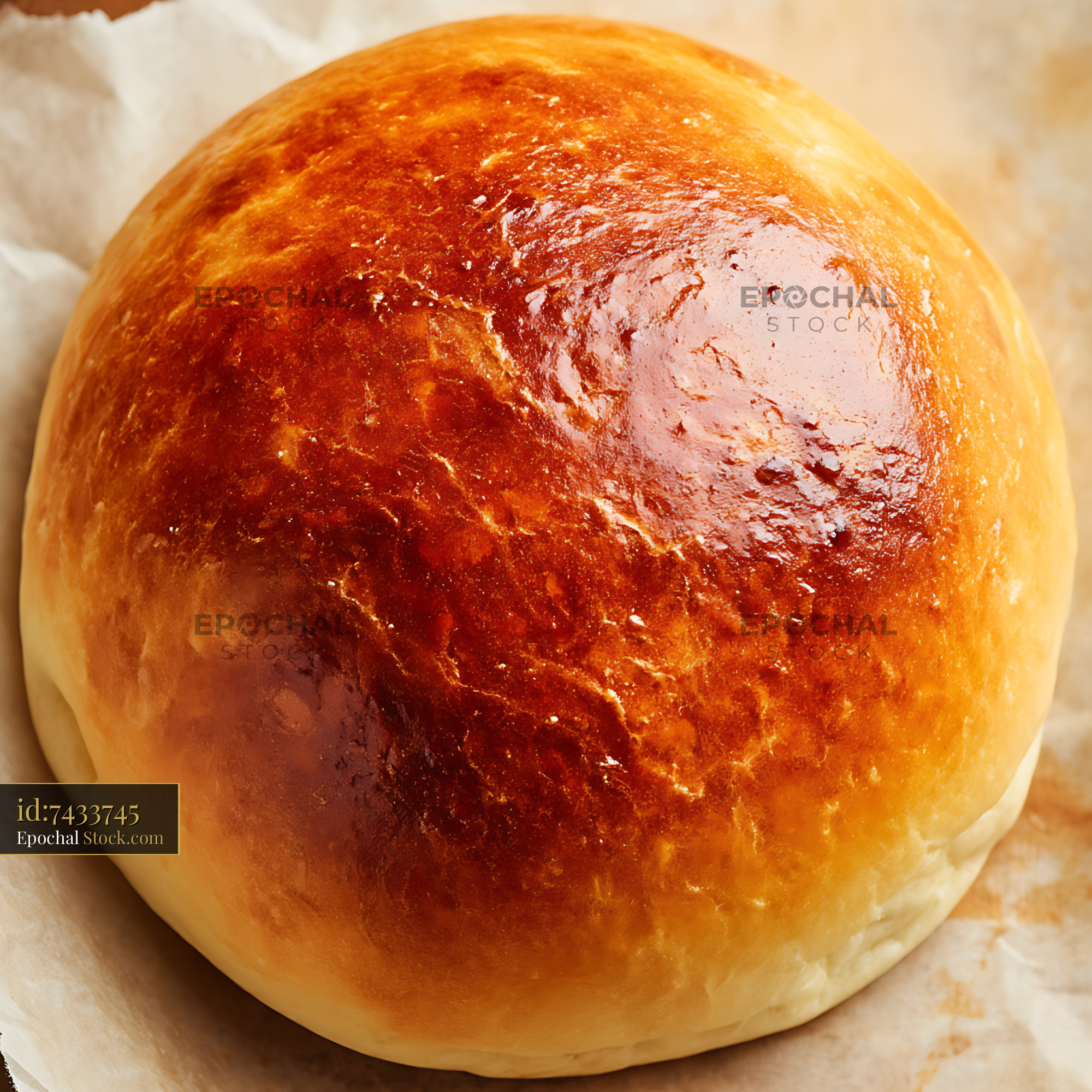 Freshly Baked Golden Brioche Roll Close-Up - stock photo