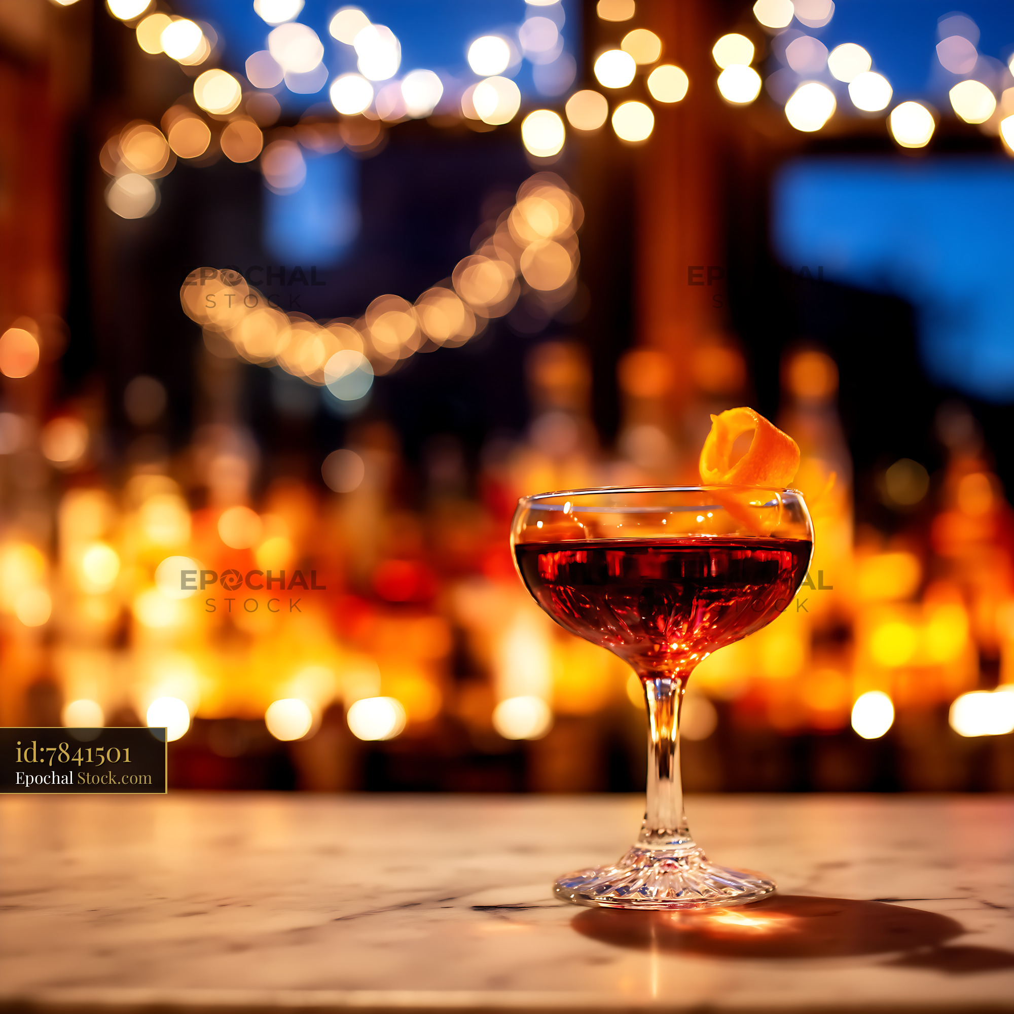 Bushwick Cocktail on Candlelit Bar Table - stock photo