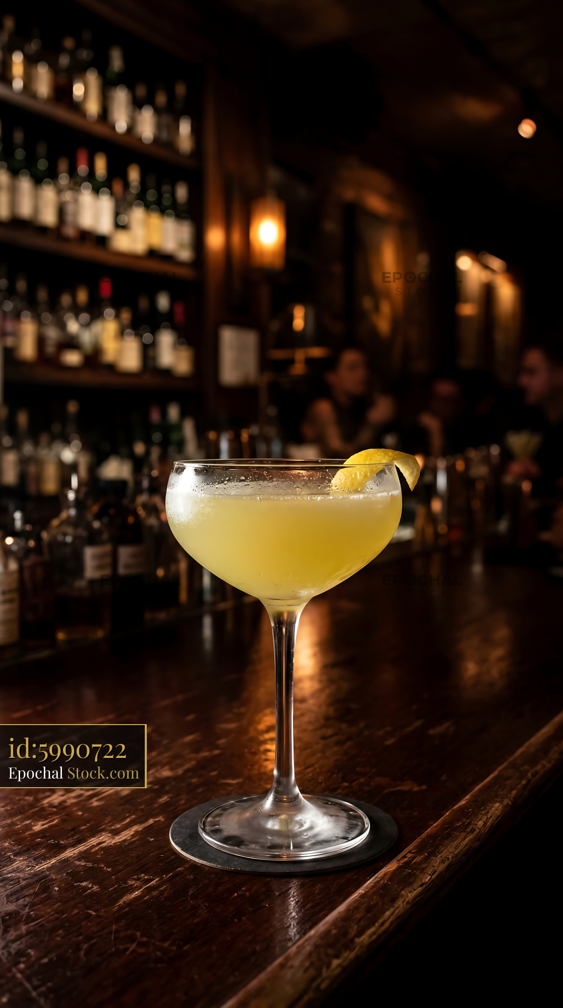 Final Ward Cocktail with Lemon Twist at Bar - stock photo