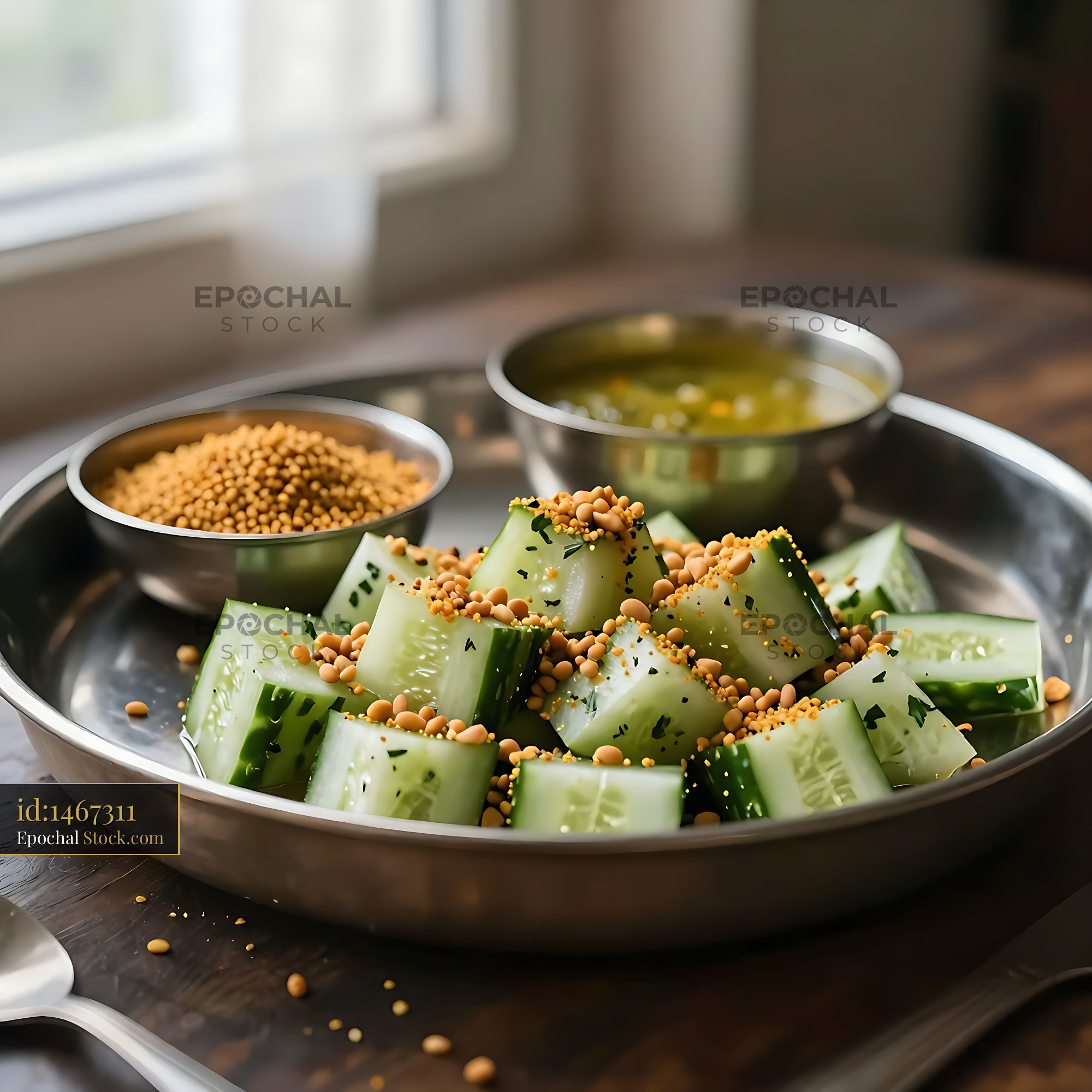 Kakdi Koshimbir Cucumber Salad with Mustard Seeds - stock photo