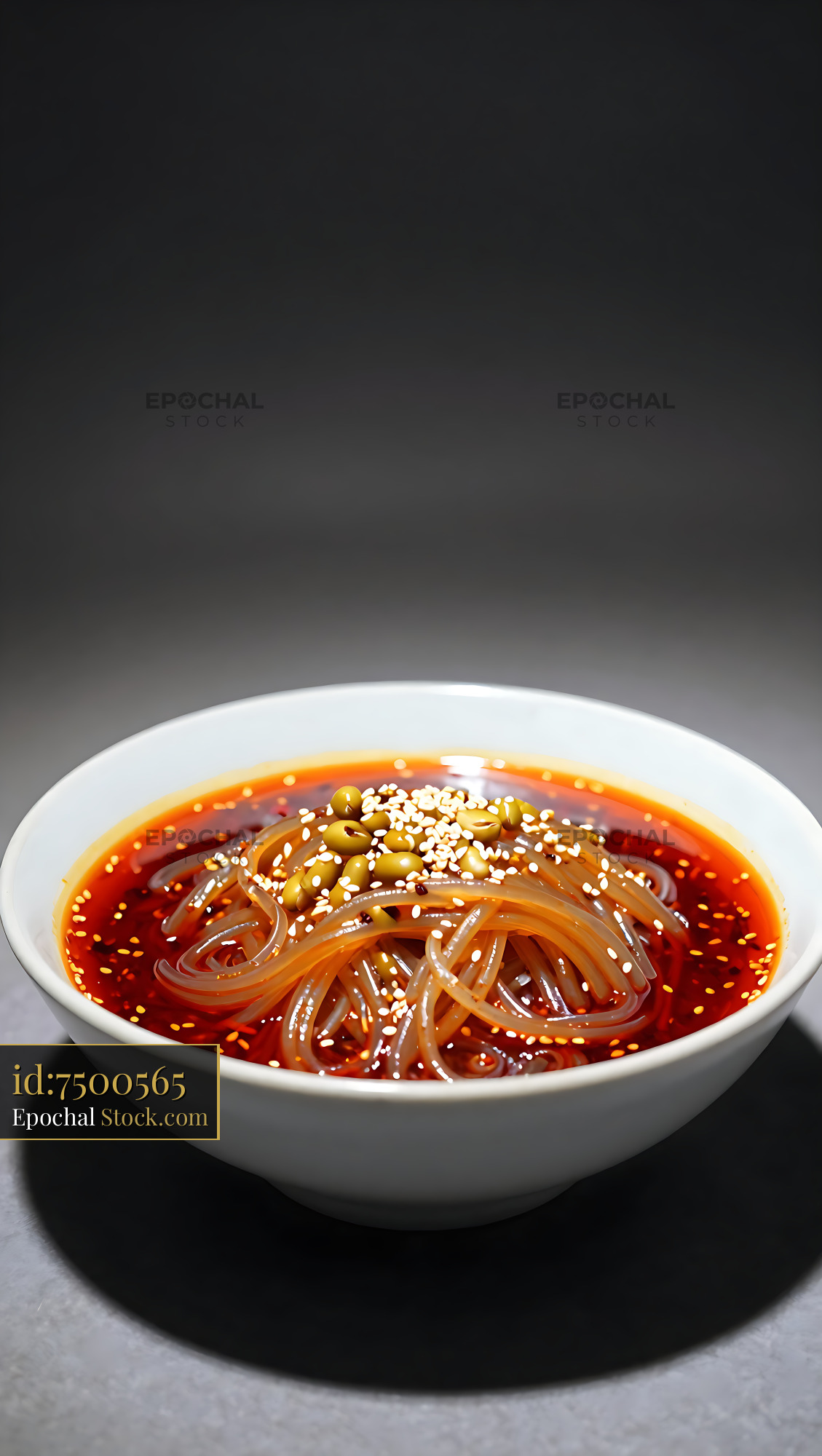 Sichuan Glass Noodle Salad in White Bowl - stock photo