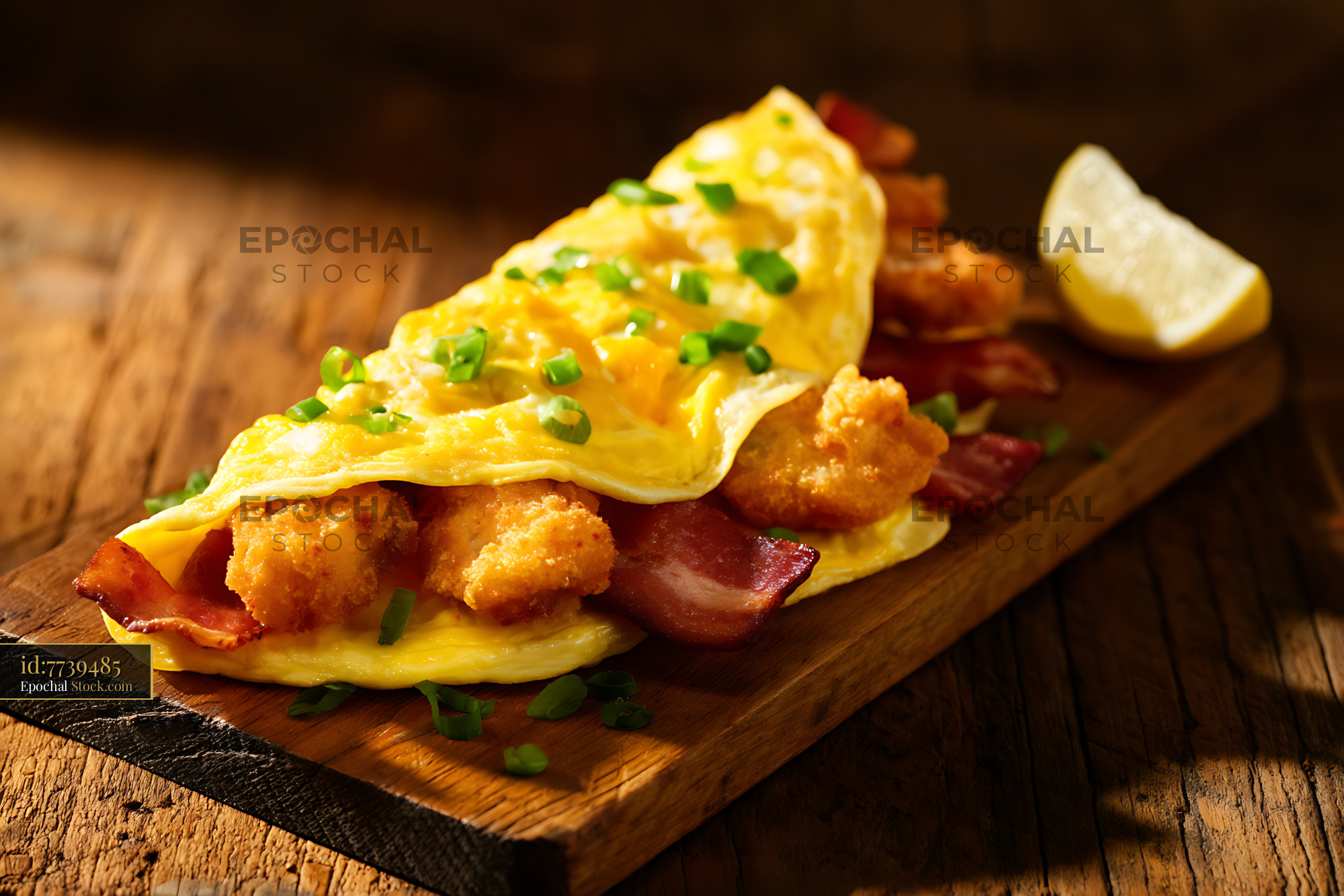 Shrimp and Bacon Omelet with Green Onions - stock photo