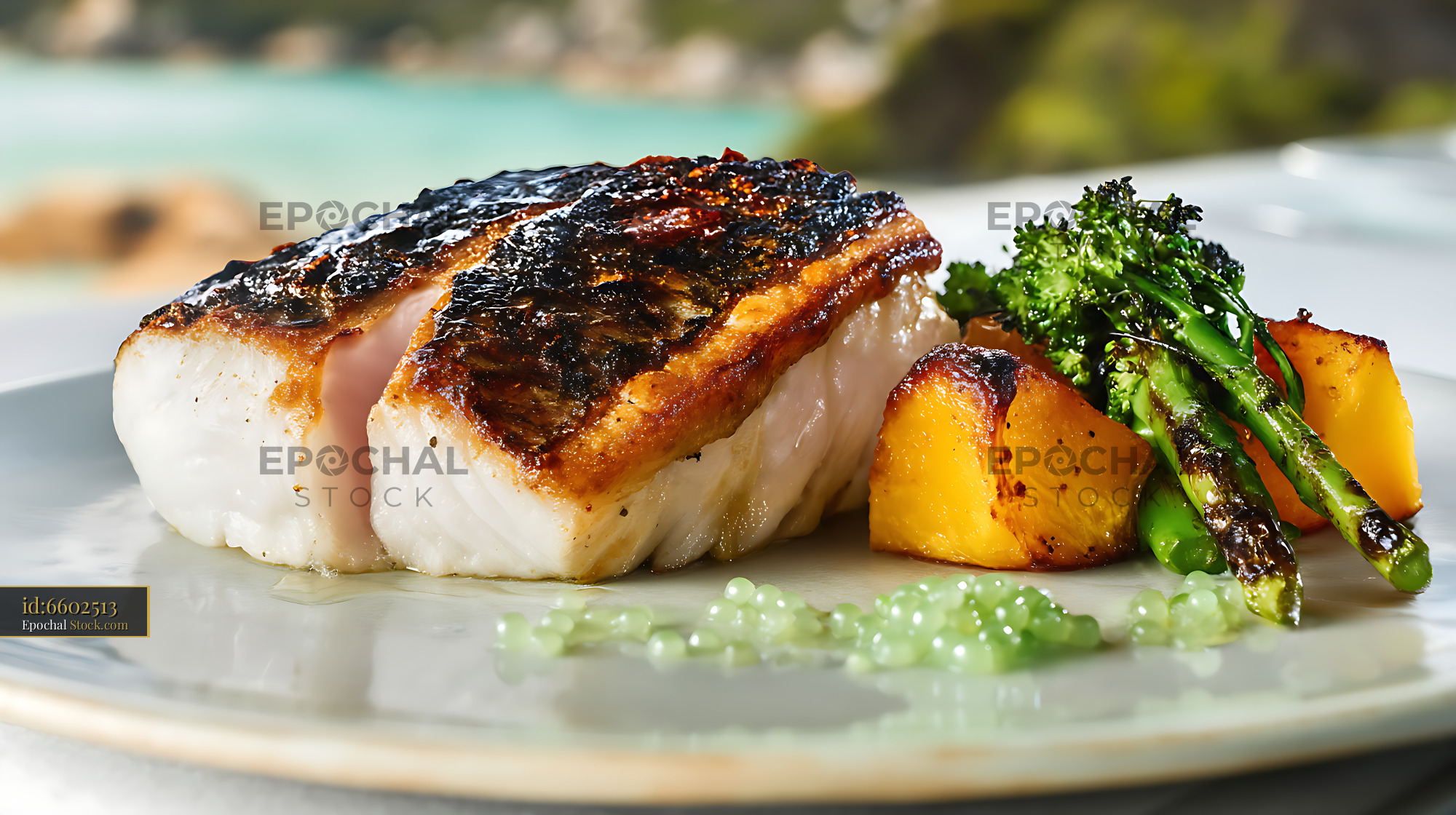 Pan-Seared Murray Cod Fillet With Fresh Vegetables - stock photo