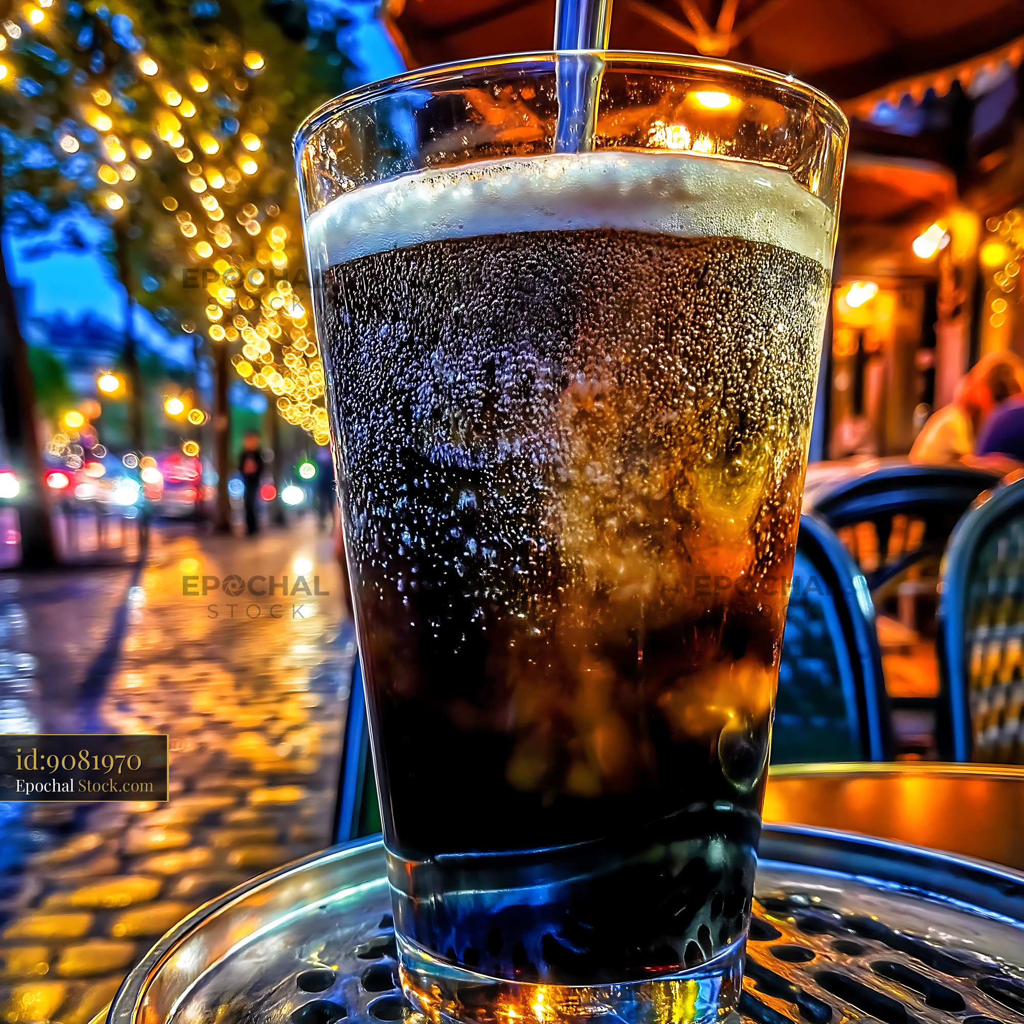 Nitro Caramel Coffee Pouring Night Urban - stock photo