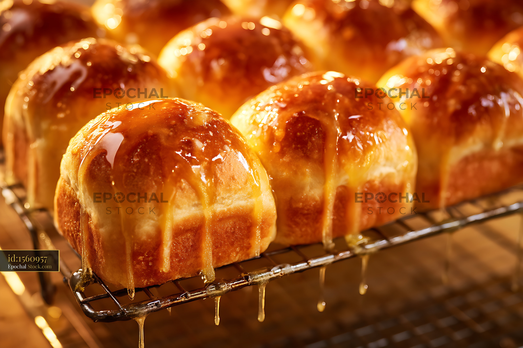 Glazed Pastries Dripping Honey Cooling Rack - stock photo