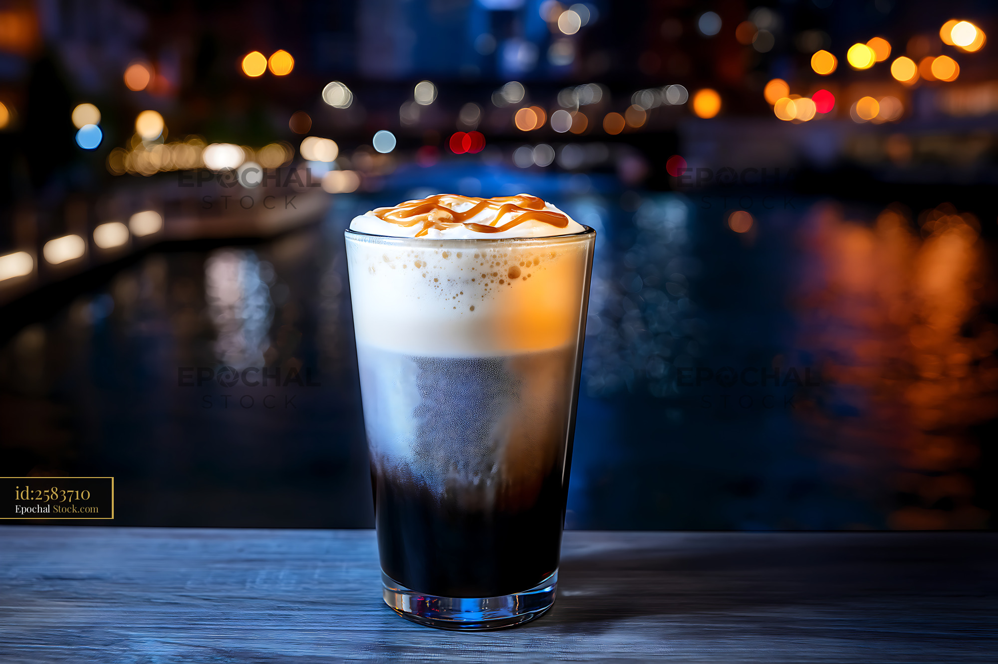 Nitro Caramel Coffee with Creamy Foam Drizzle - stock photo