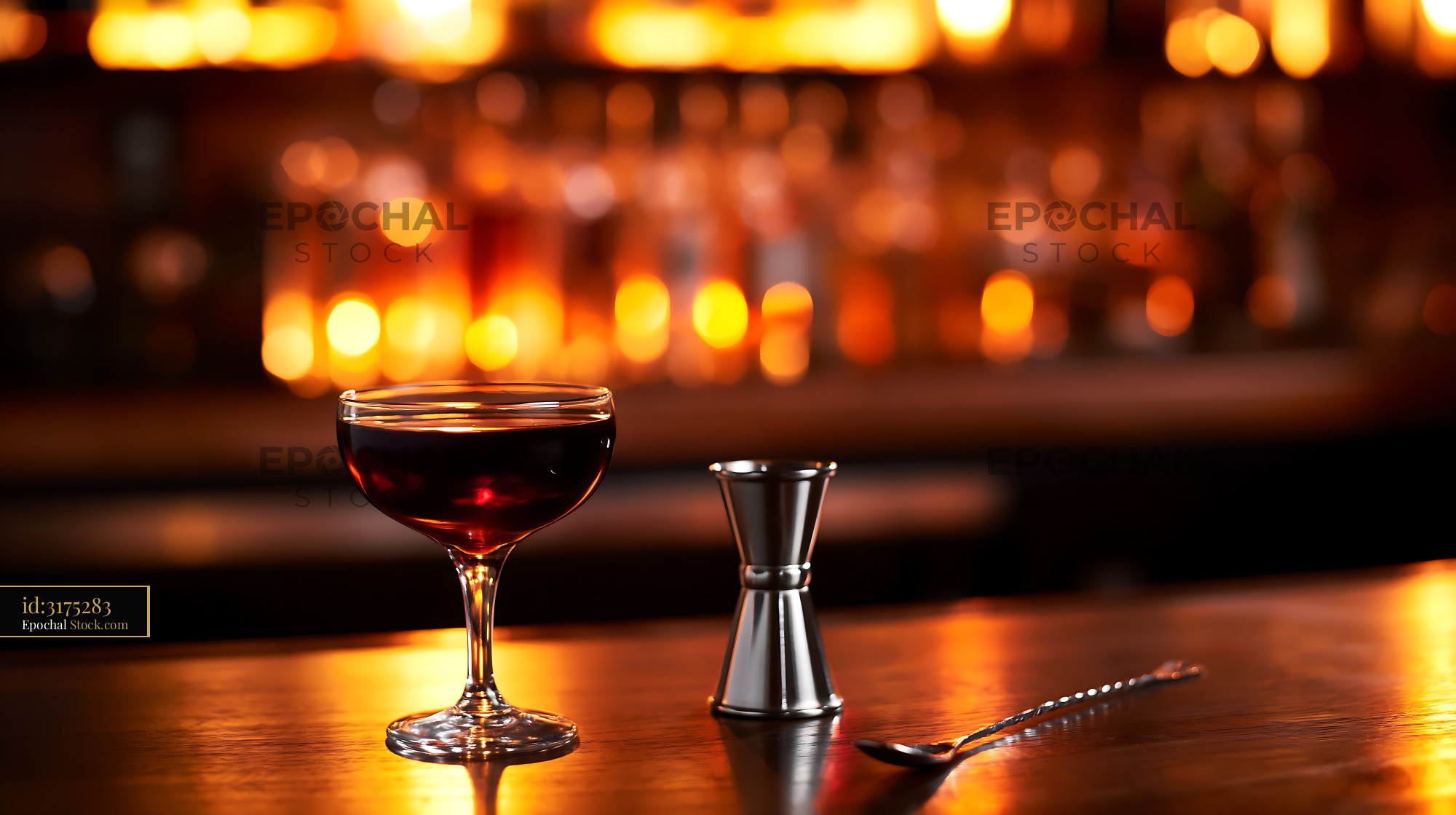 Bushwick Cocktail with Jigger at Bar - stock photo