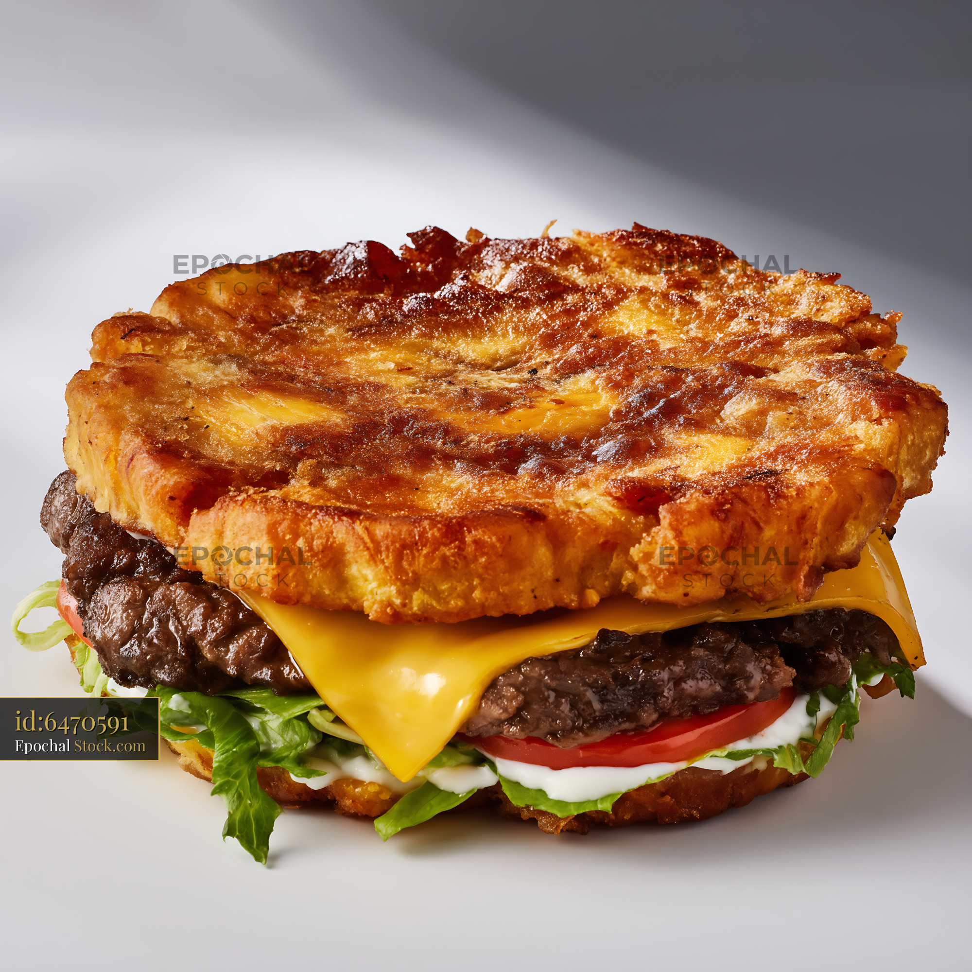 Gourmet Croissant Burger with Melted Cheese - stock photo