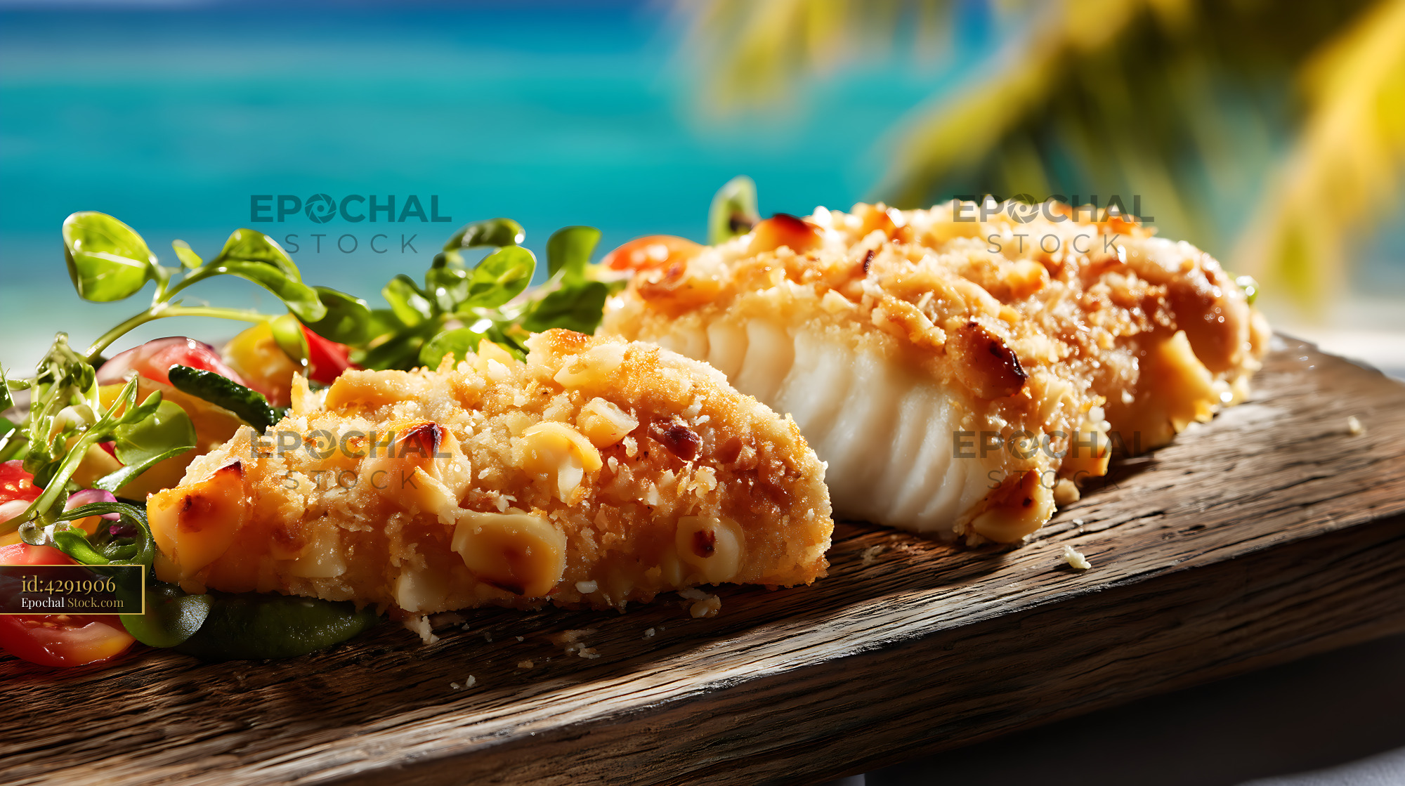Macadamia Crusted Fish with Fresh Herbs - stock photo