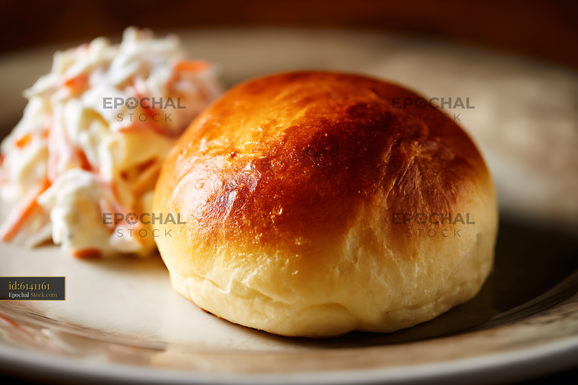 Bierocks with Creamy Coleslaw Garnish on Warm Ceramic Plate - stock photo