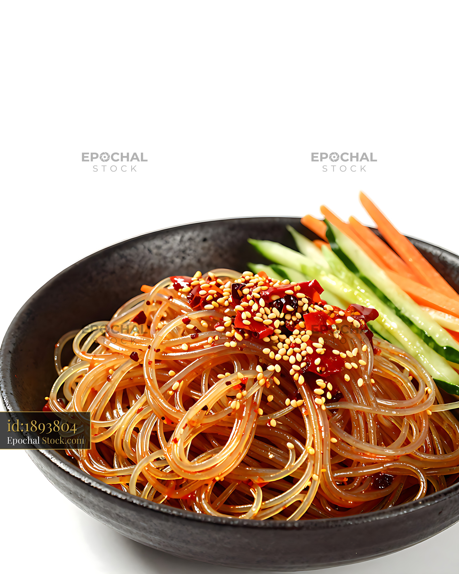 Sichuan Glass Noodle Salad in Black Bowl - stock photo