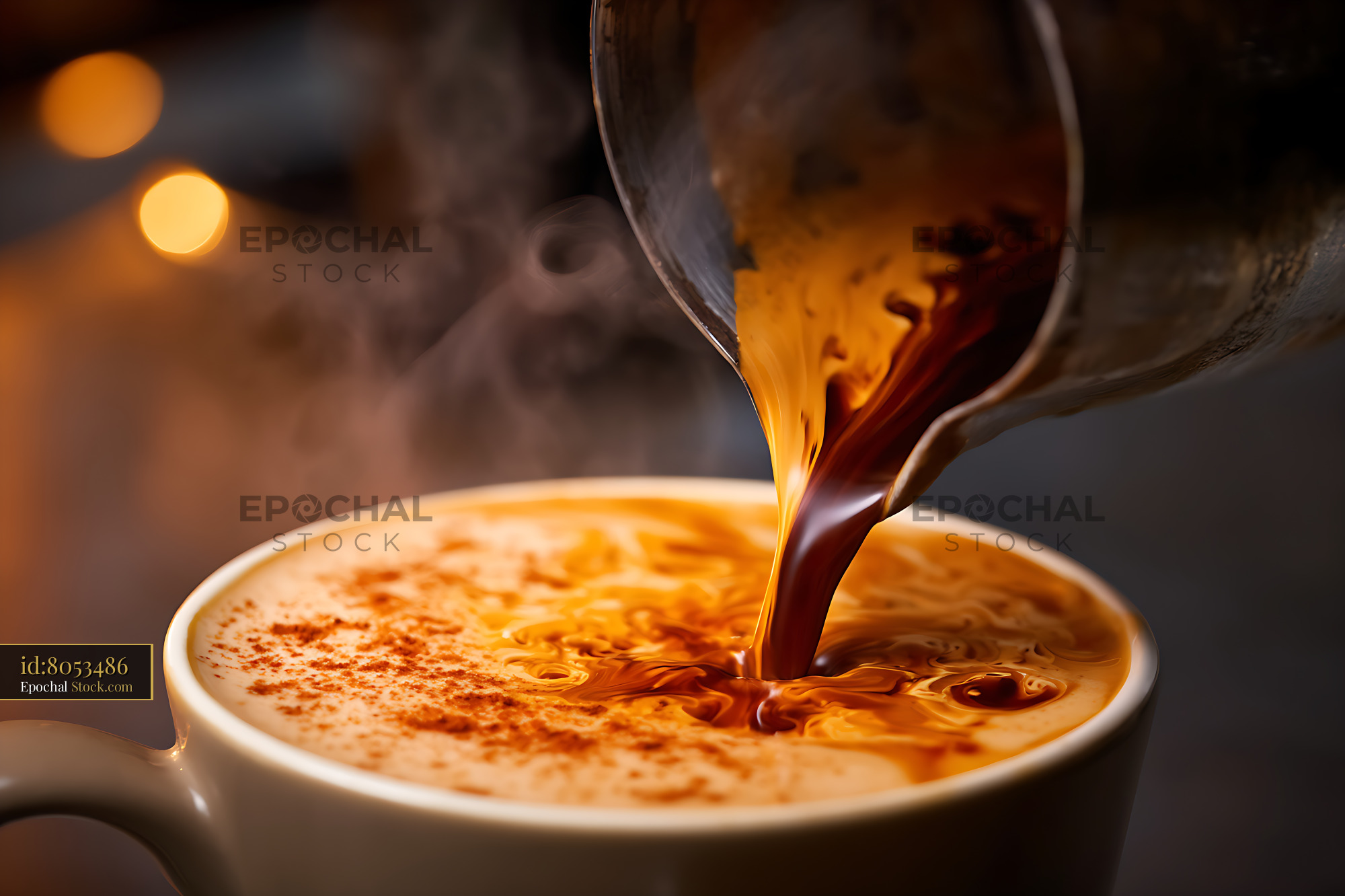 Coffee Pouring Into Latte With Bokeh Background - stock photo