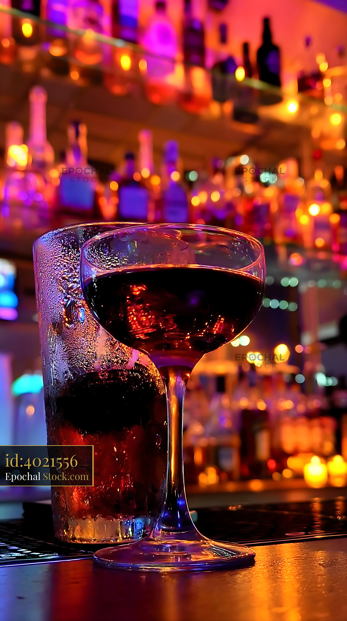 Bushwick Cocktail in Neon Bar Setting - stock photo