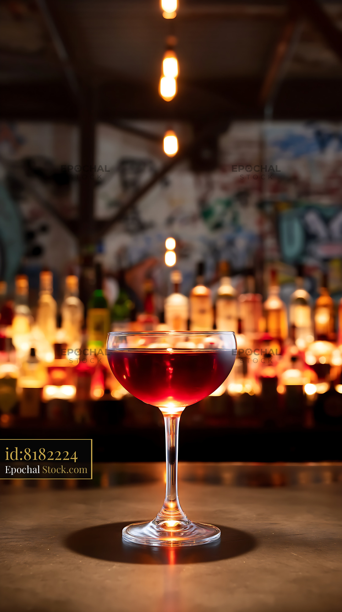 Bushwick Cocktail on Bar Counter at Night - stock photo