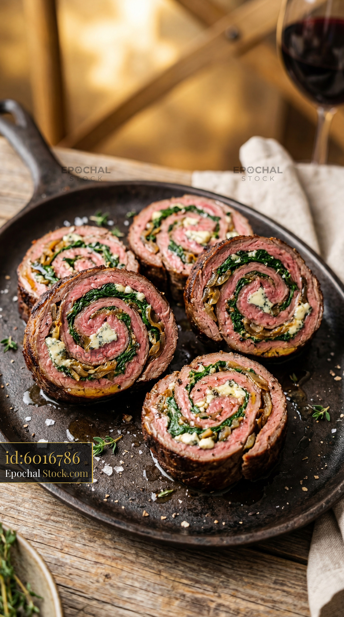 Beef Roulade Slices on Cast Iron Skillet - stock photo