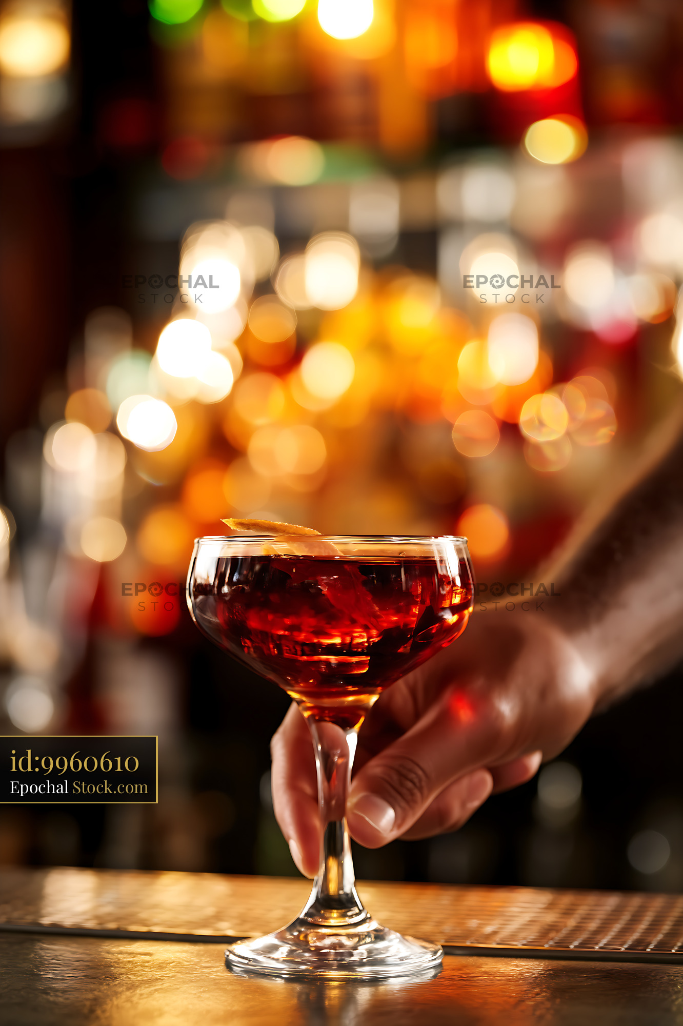 Bushwick Cocktail with Warm Bokeh Bar Ambiance - stock photo