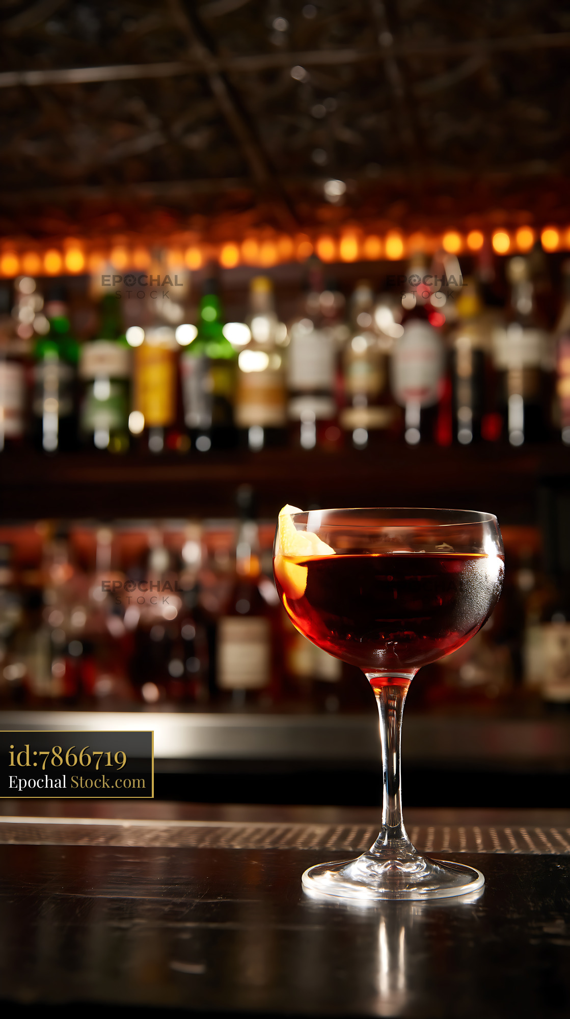 Bushwick Cocktail with Citrus at Bar Counter - stock photo