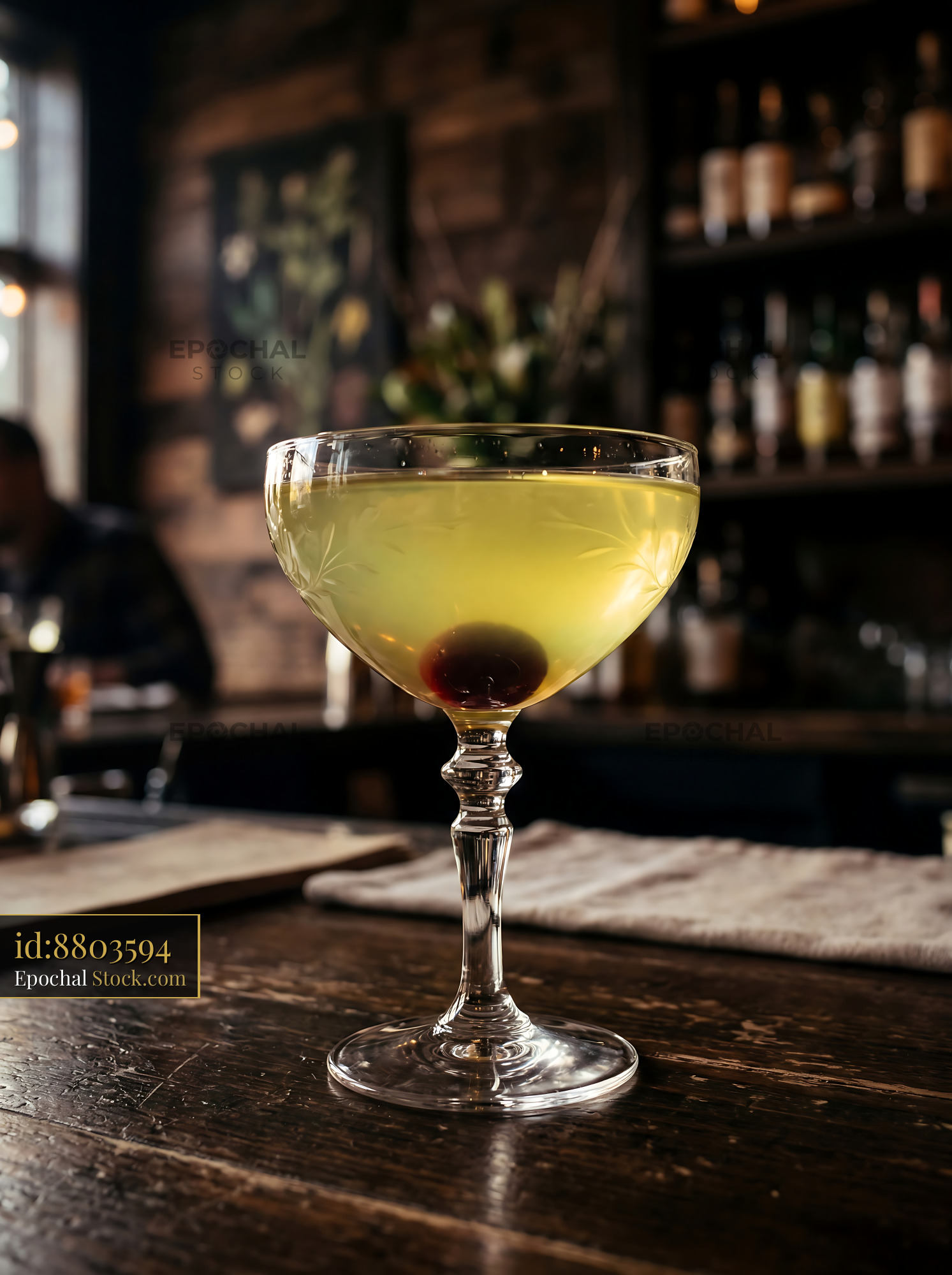 Final Ward Cocktail in Coupe Glass at Upscale Bar - stock photo