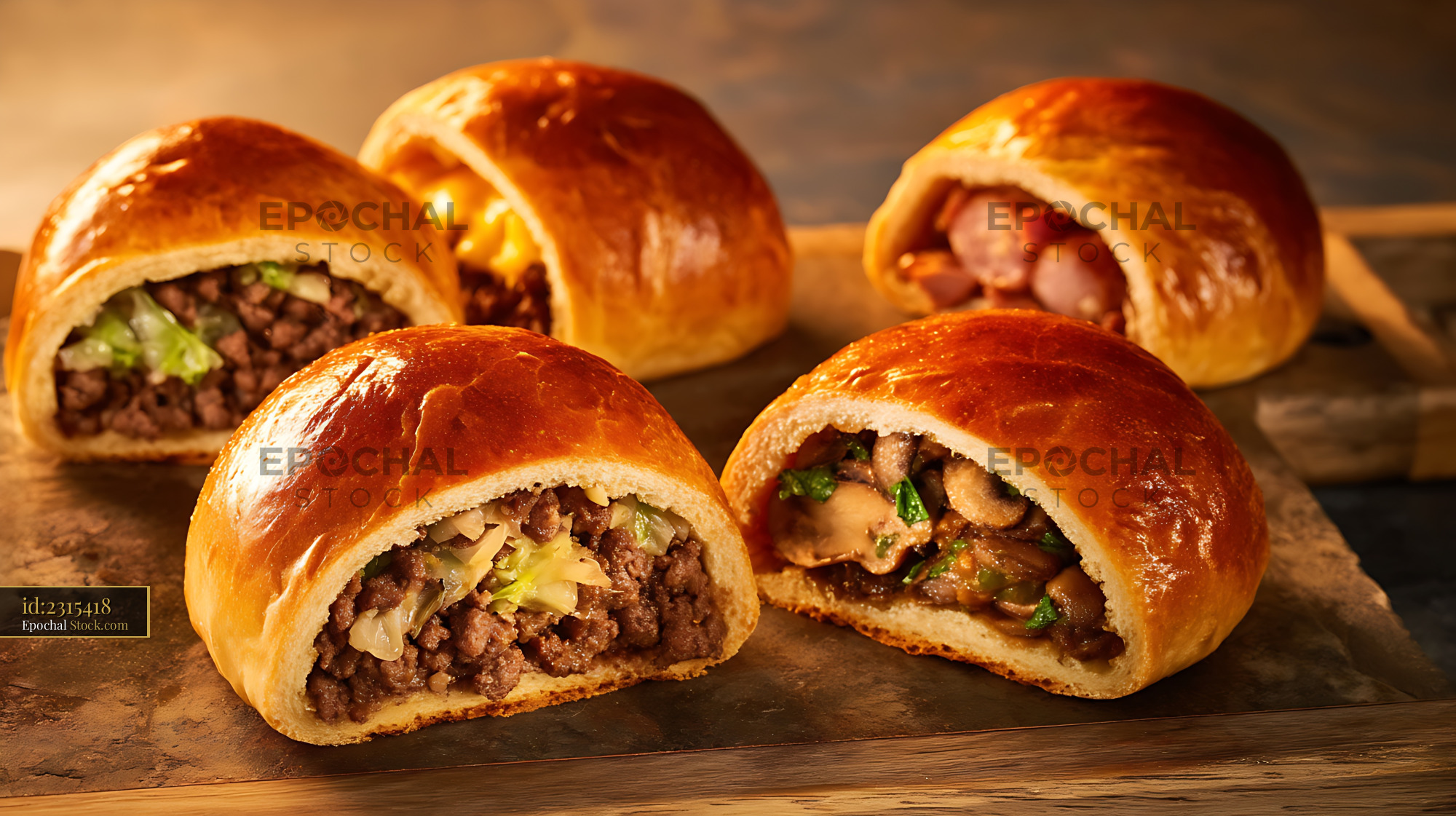 Golden Beef Empanadas Cut Open Showing Filling - stock photo