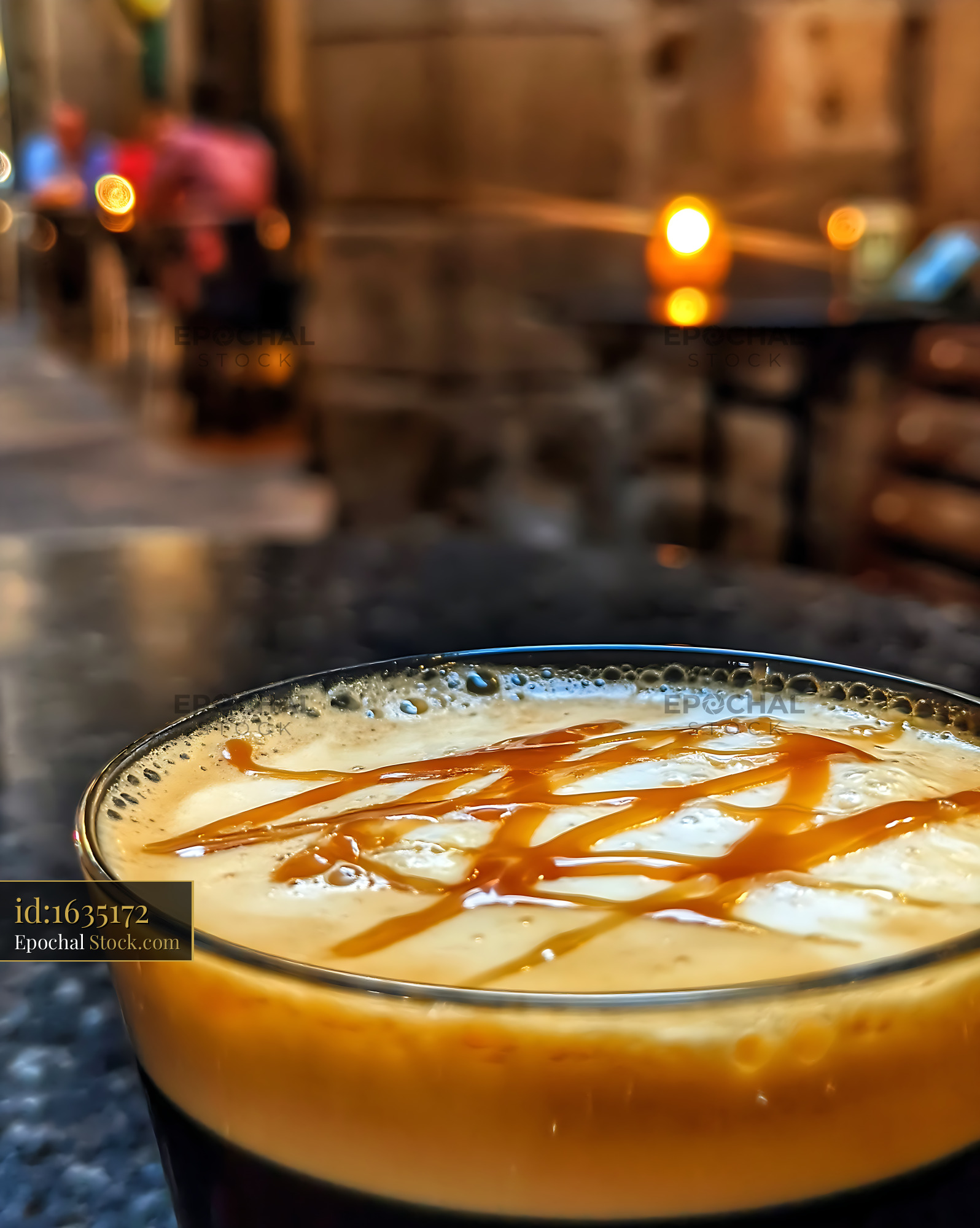 Nitro Caramel Coffee with Latte Art Street Scene - stock photo