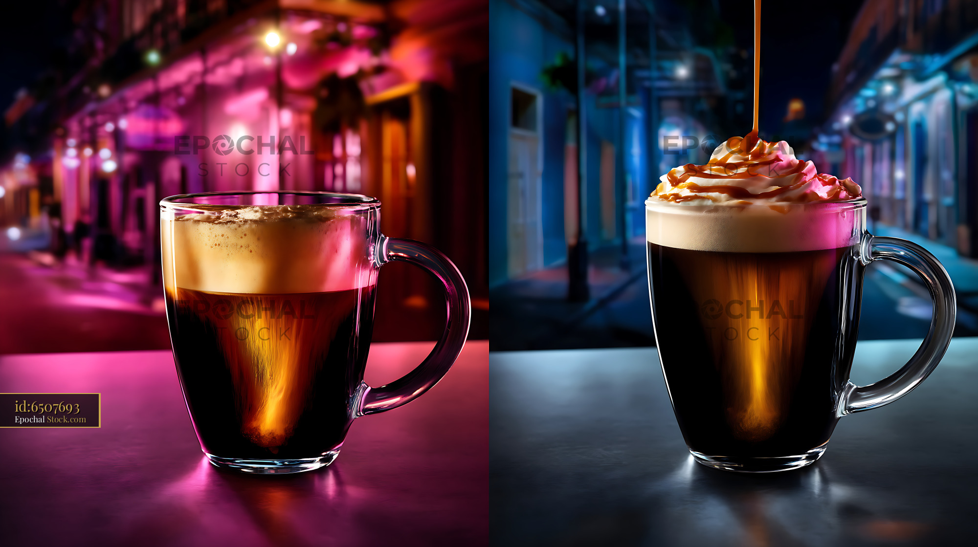 Nitro Caramel Coffee with Whipped Cream - stock photo