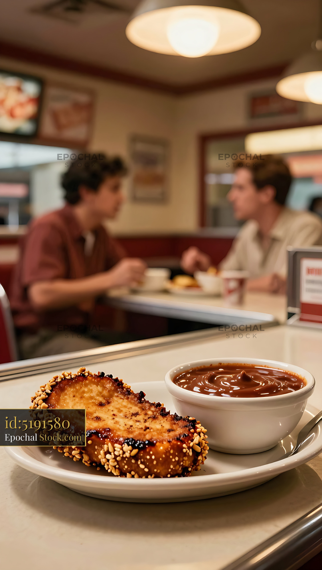 Chocolate Chip Cookie with Dip in Retro Diner - stock photo