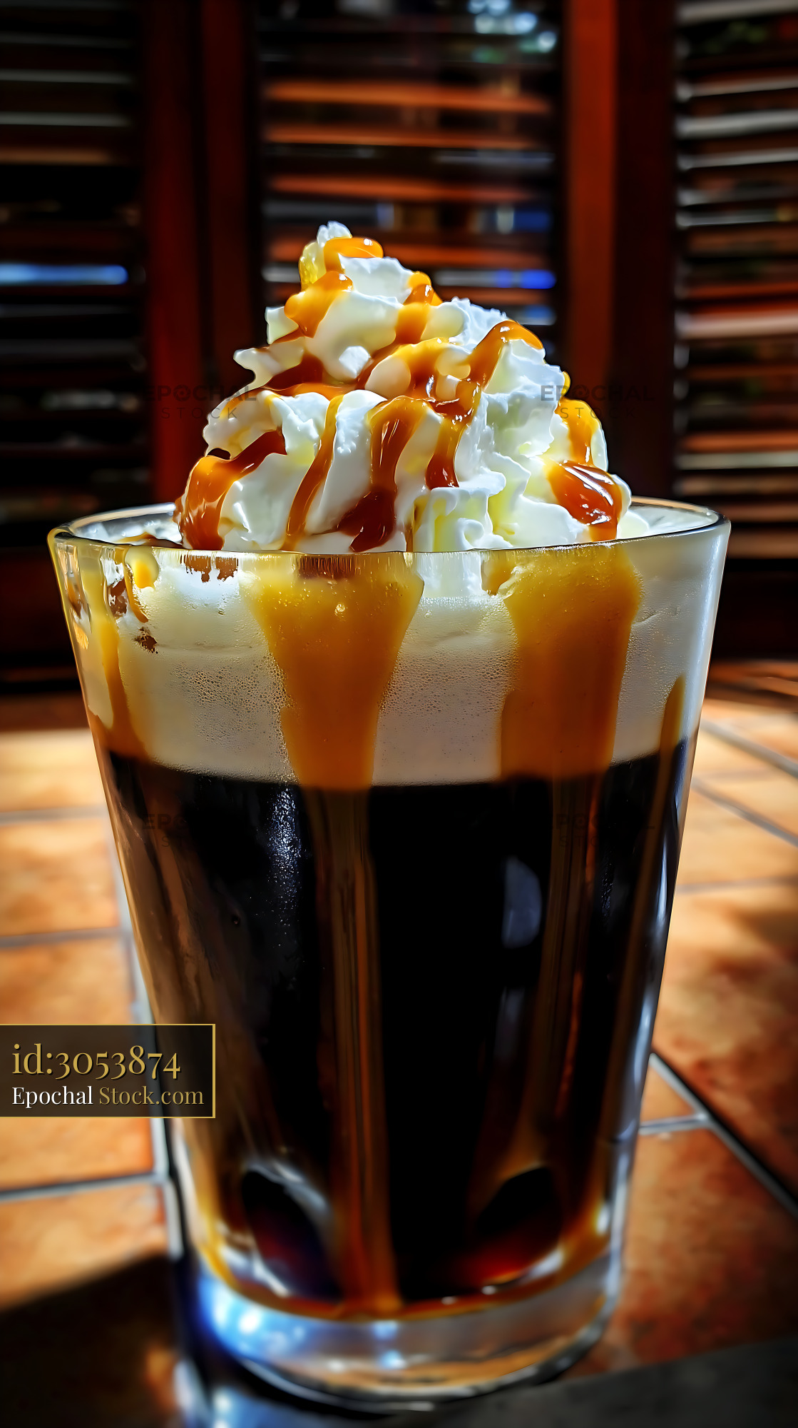 Nitro Caramel Coffee with Whipped Cream - stock photo