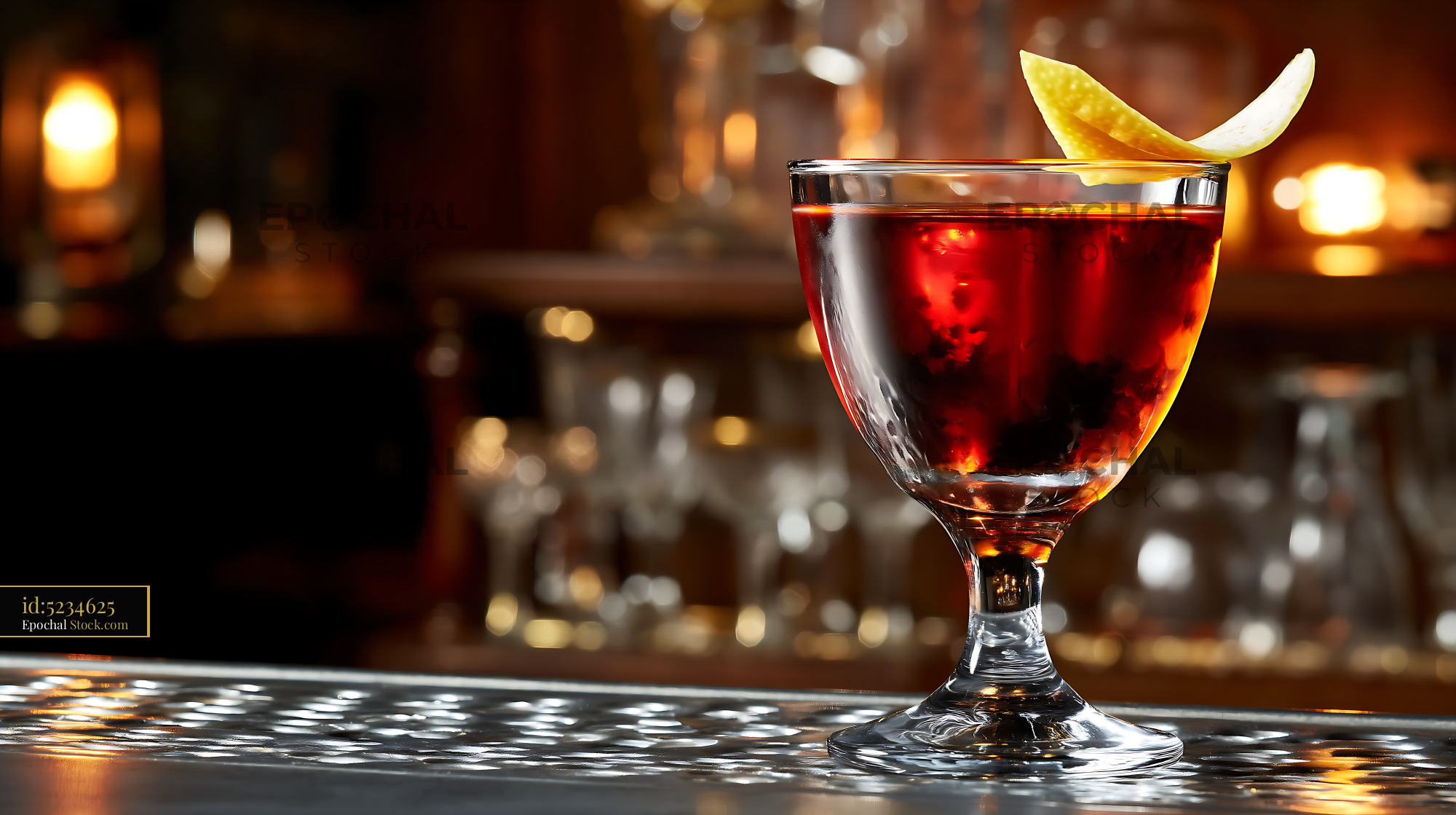 Saratoga Cocktail with Lemon Twist at Bar - stock photo