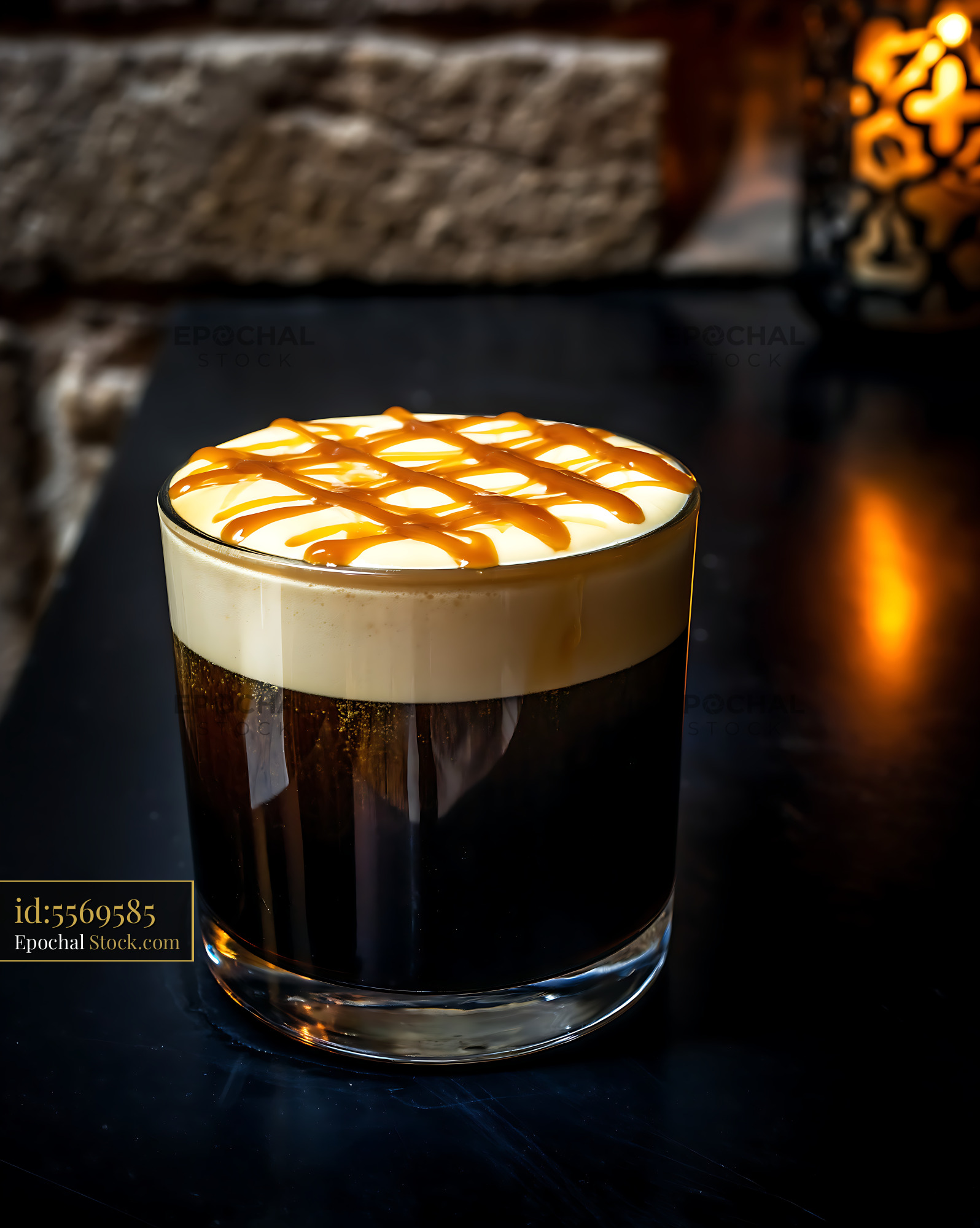Nitro Caramel Coffee with Drizzle Foam - stock photo