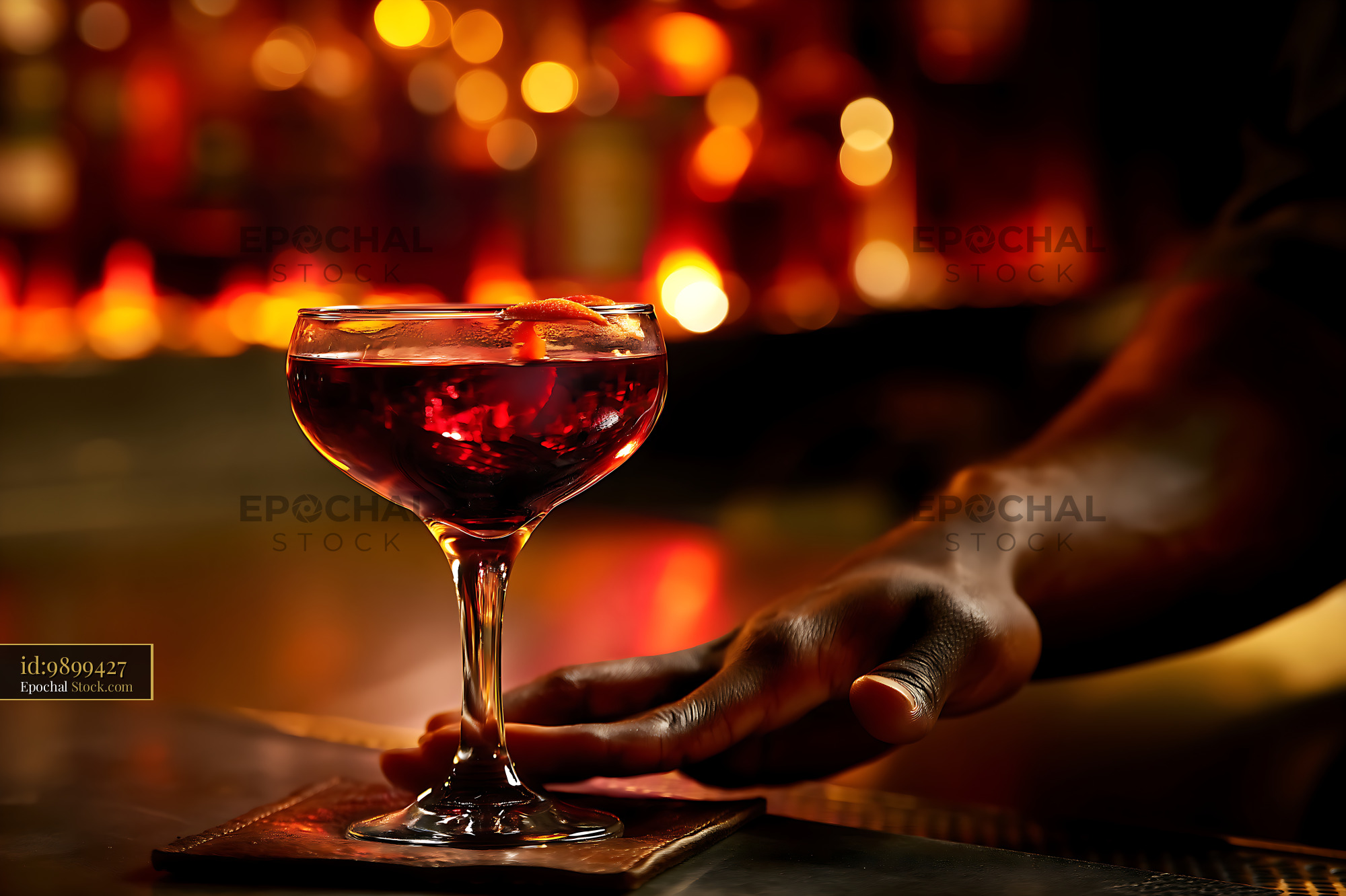 Bushwick Cocktail with Warm Firelight Bokeh - stock photo