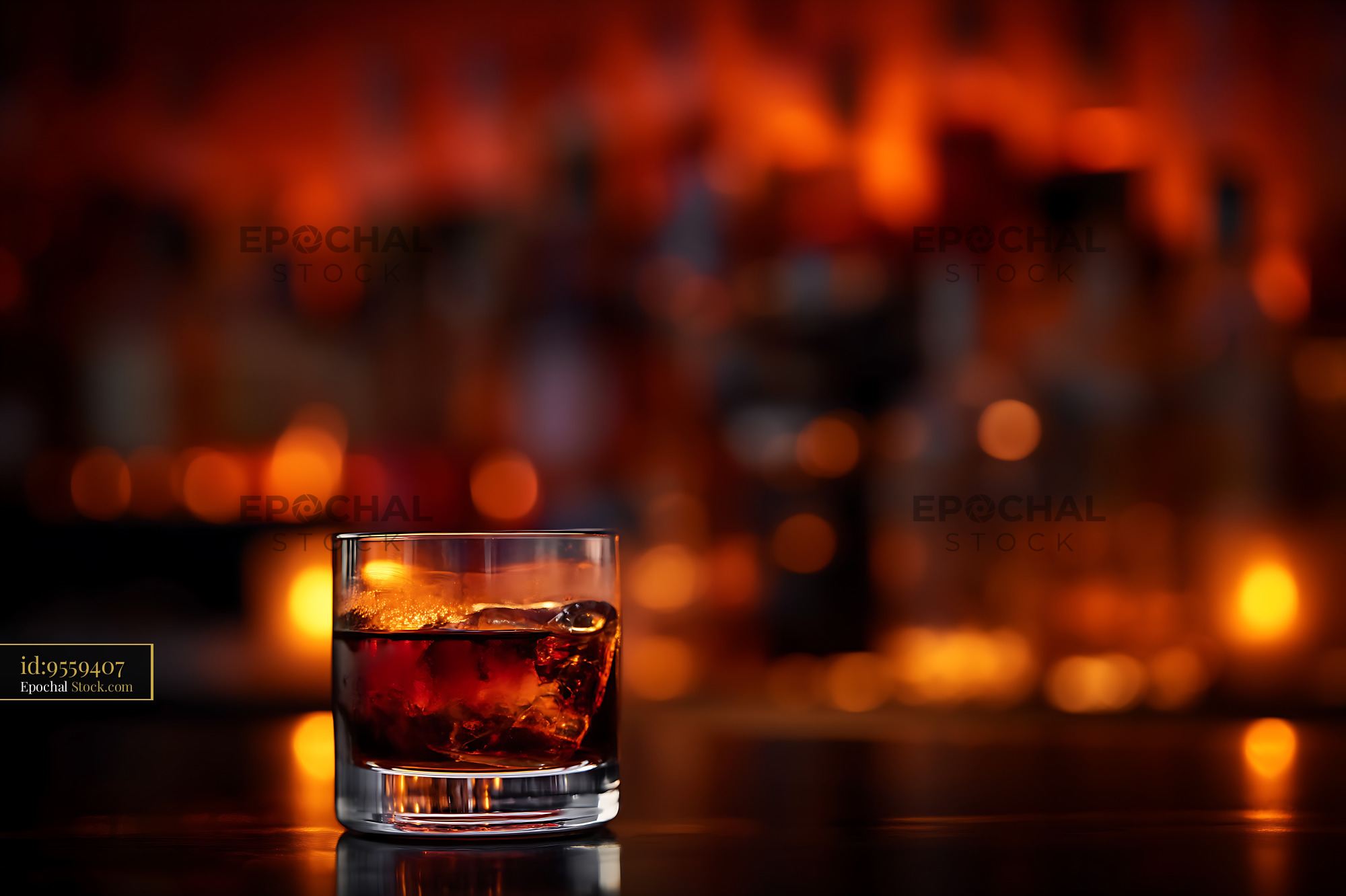 Bushwick Cocktail with Ice in Warm Bar Setting - stock photo