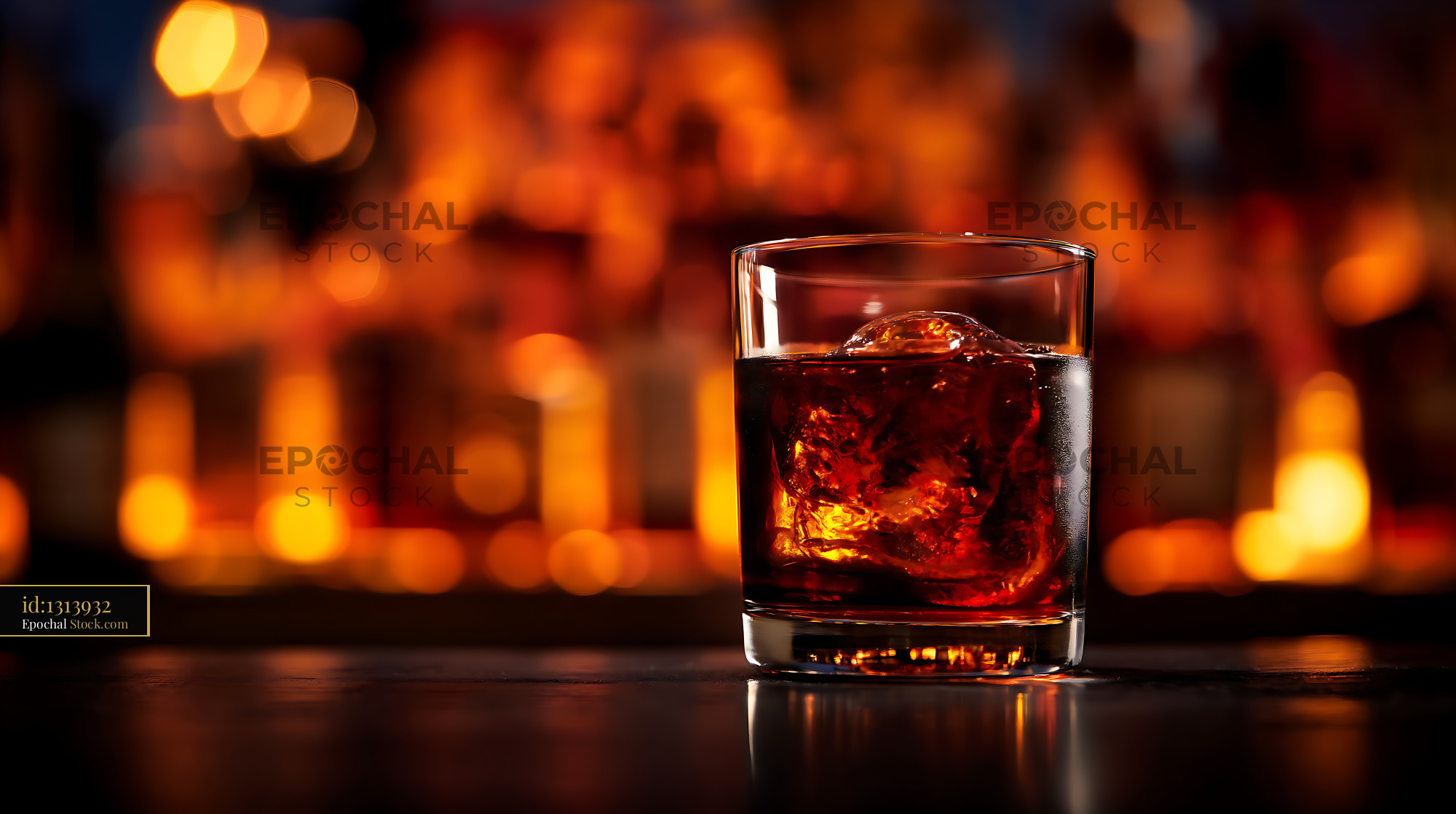 Bushwick Cocktail with Ice on Bar Counter - stock photo