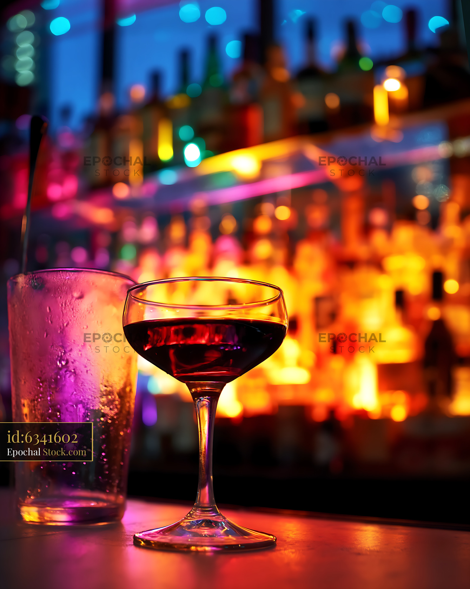 Red Bushwick Cocktail with Cityscape Lights - stock photo