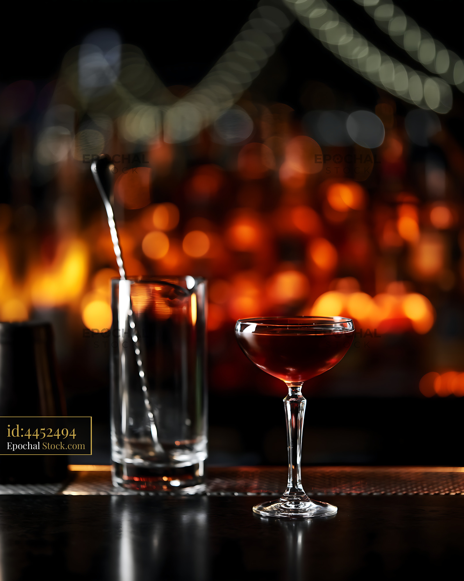 Bushwick Cocktail at Bar with Festive Bokeh - stock photo