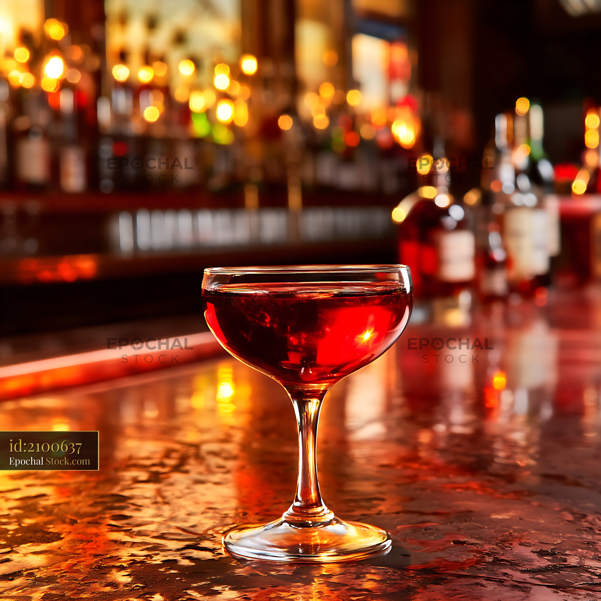 Bushwick Cocktail Glowing in Warm Bar Light - stock photo