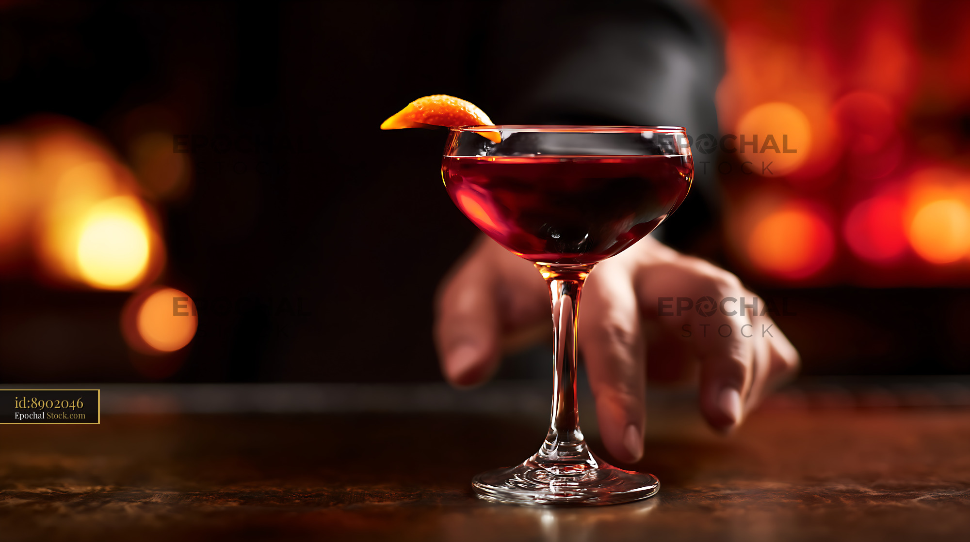 Bushwick Cocktail with Orange Wheel Garnish - stock photo