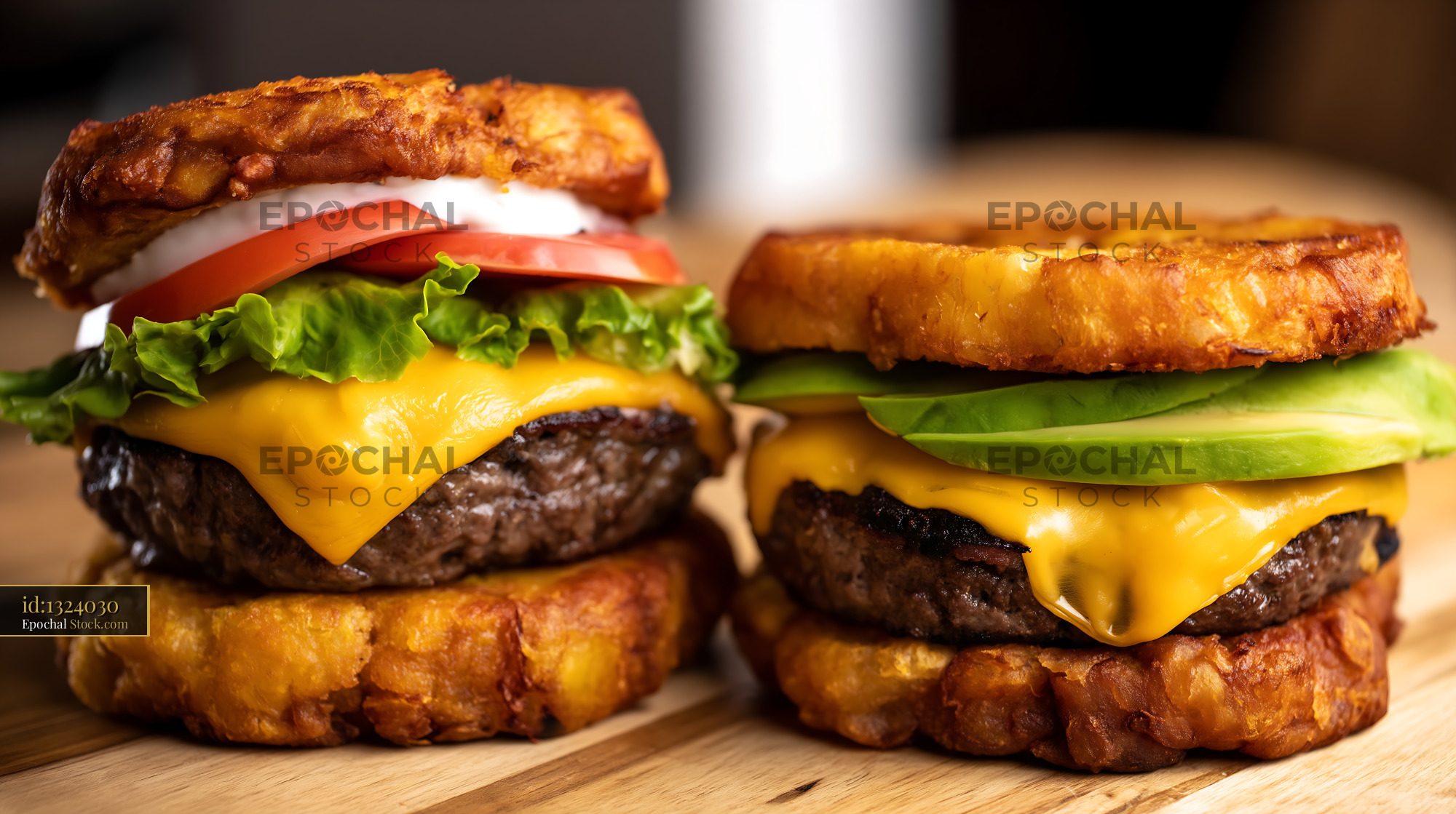 Gourmet Double Cheeseburgers on Crispy Toasted Brioche - stock photo