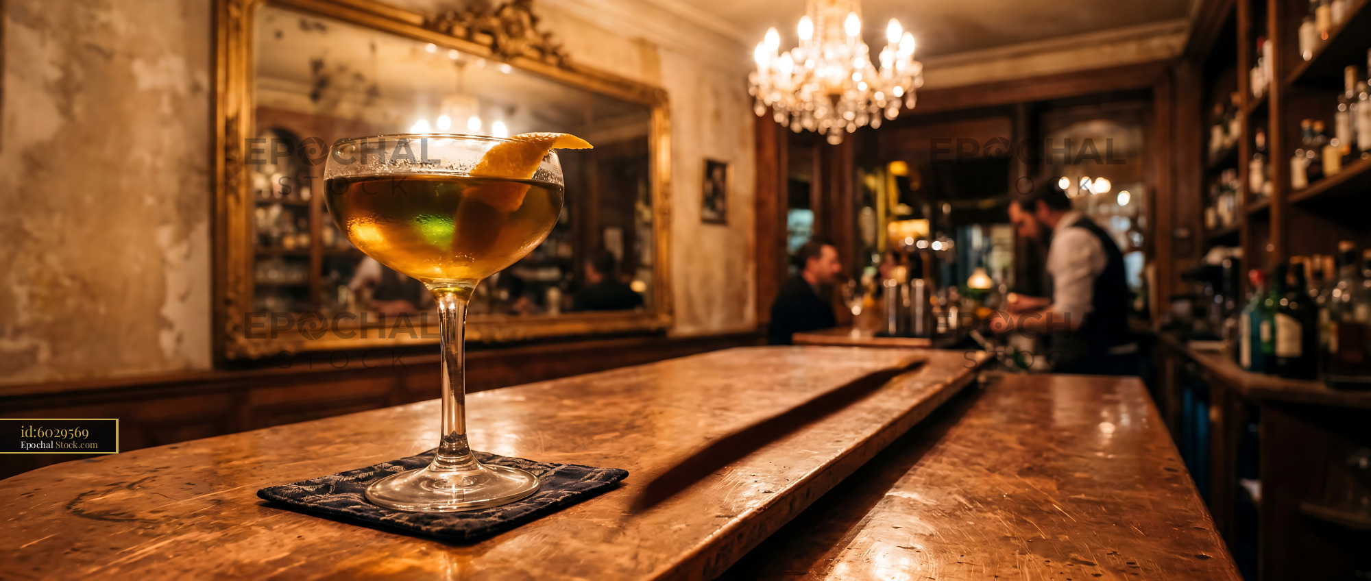 Tipperary Cocktail on Wooden Bar Counter - stock photo