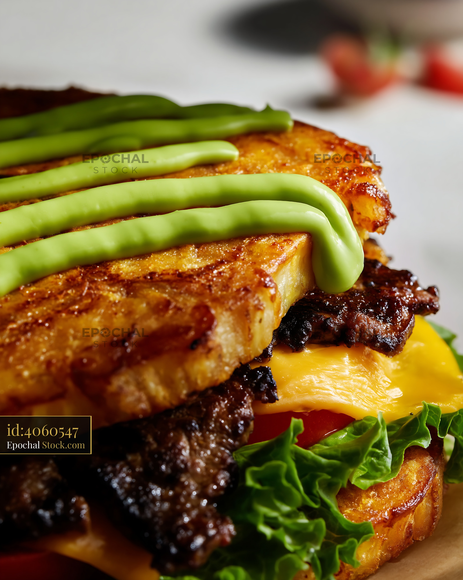 Asparagus Gourmet Burger with Melted Cheese - stock photo