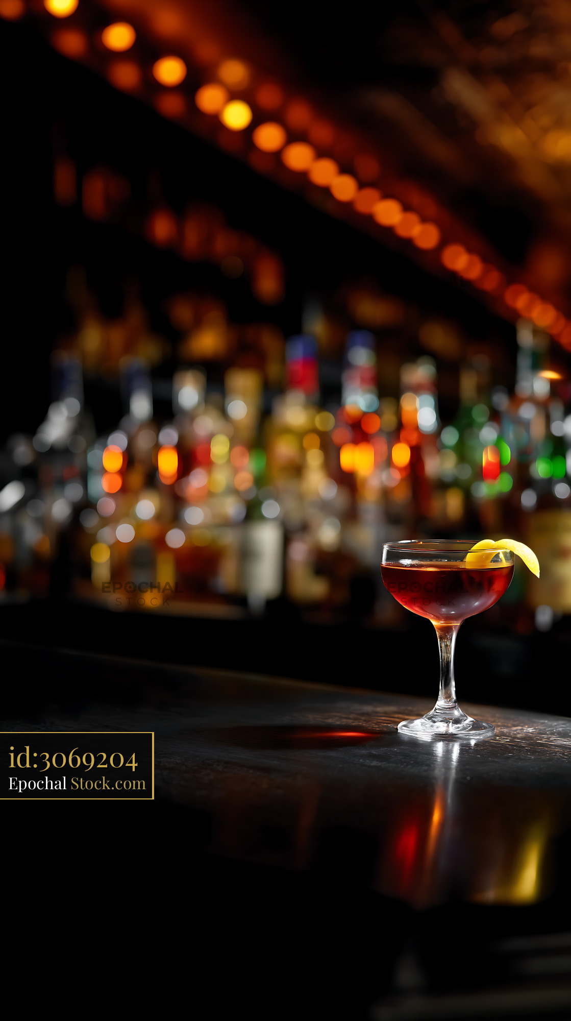 Bushwick Cocktail with Lemon at Modern Bar - stock photo