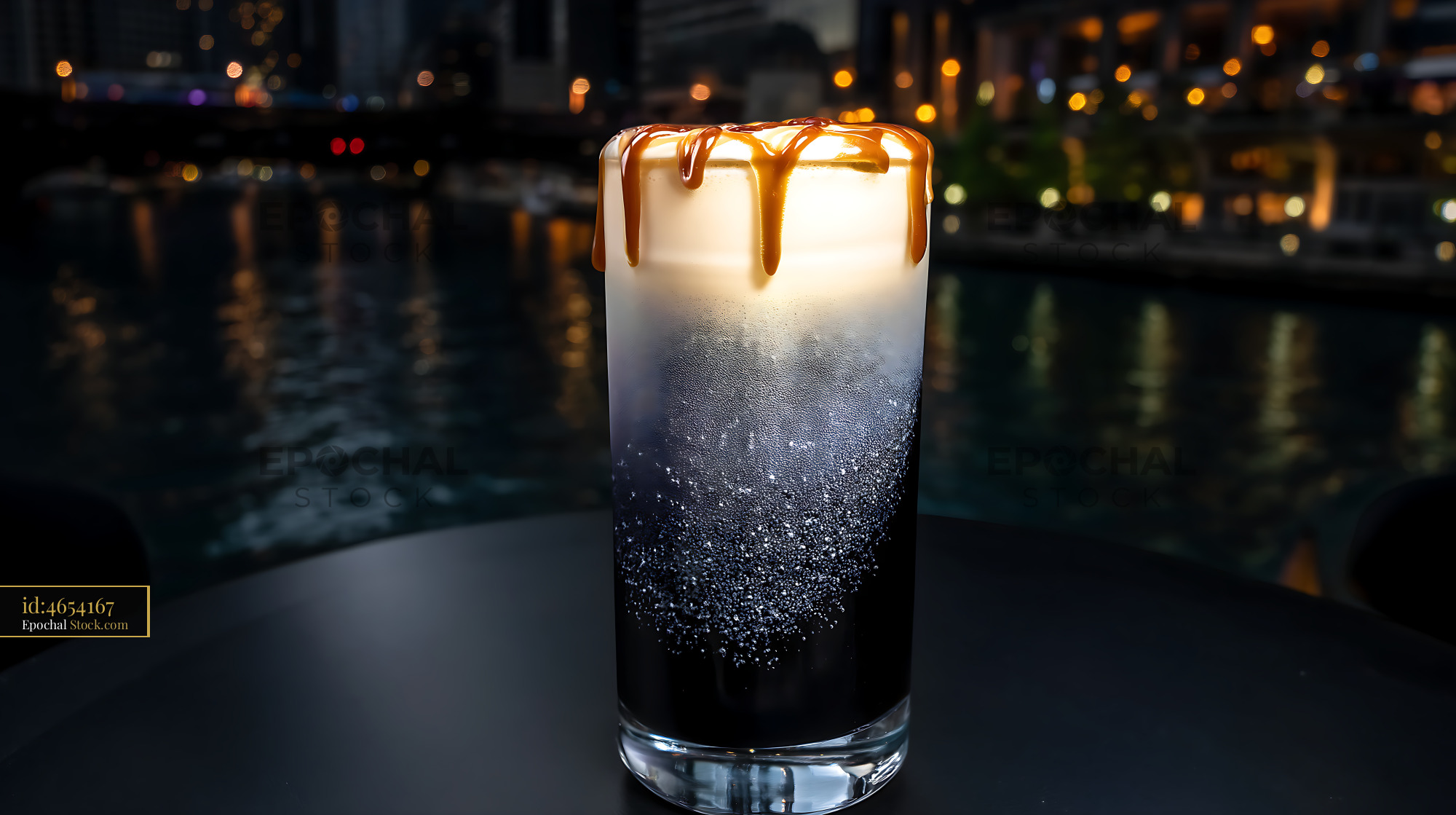 Nitro Caramel Coffee Drink - Urban Evening Ambiance - stock photo