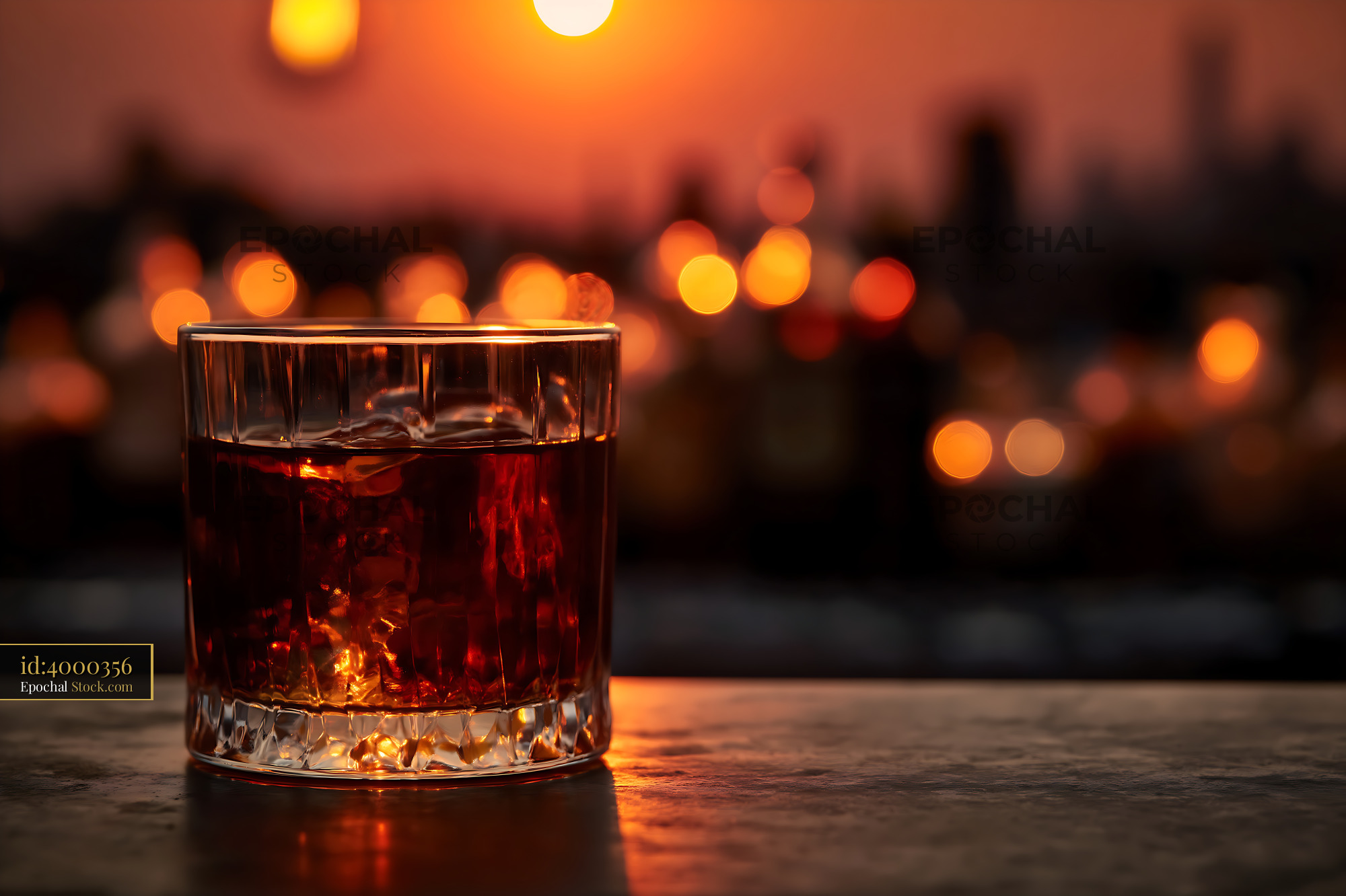 Bushwick Cocktail with Ice in Golden Evening Light - stock photo